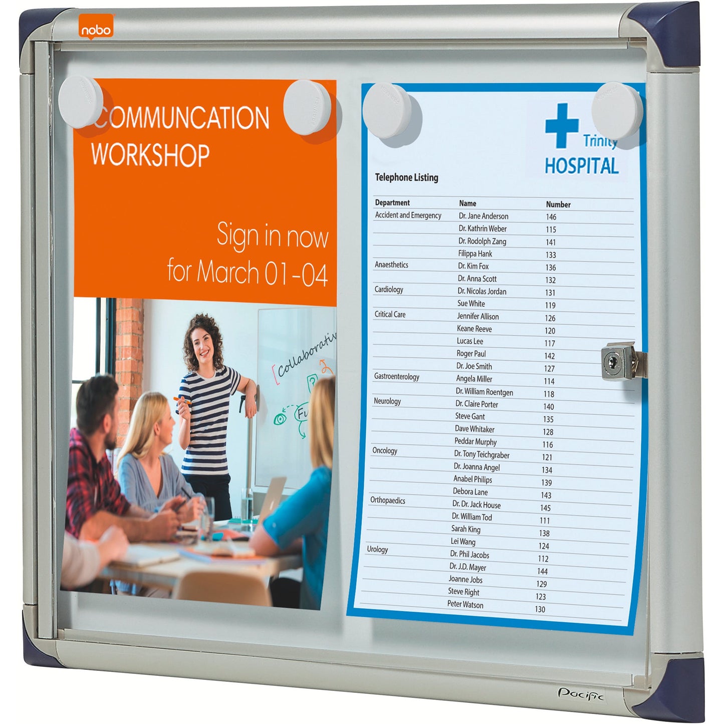 Nobo® Schaukasten Innenbereich 50,5 x 38,5 x 2,5 (B x H x T) 2 x DIN A4 mit Schloss Aluminium/Kunststoff silber