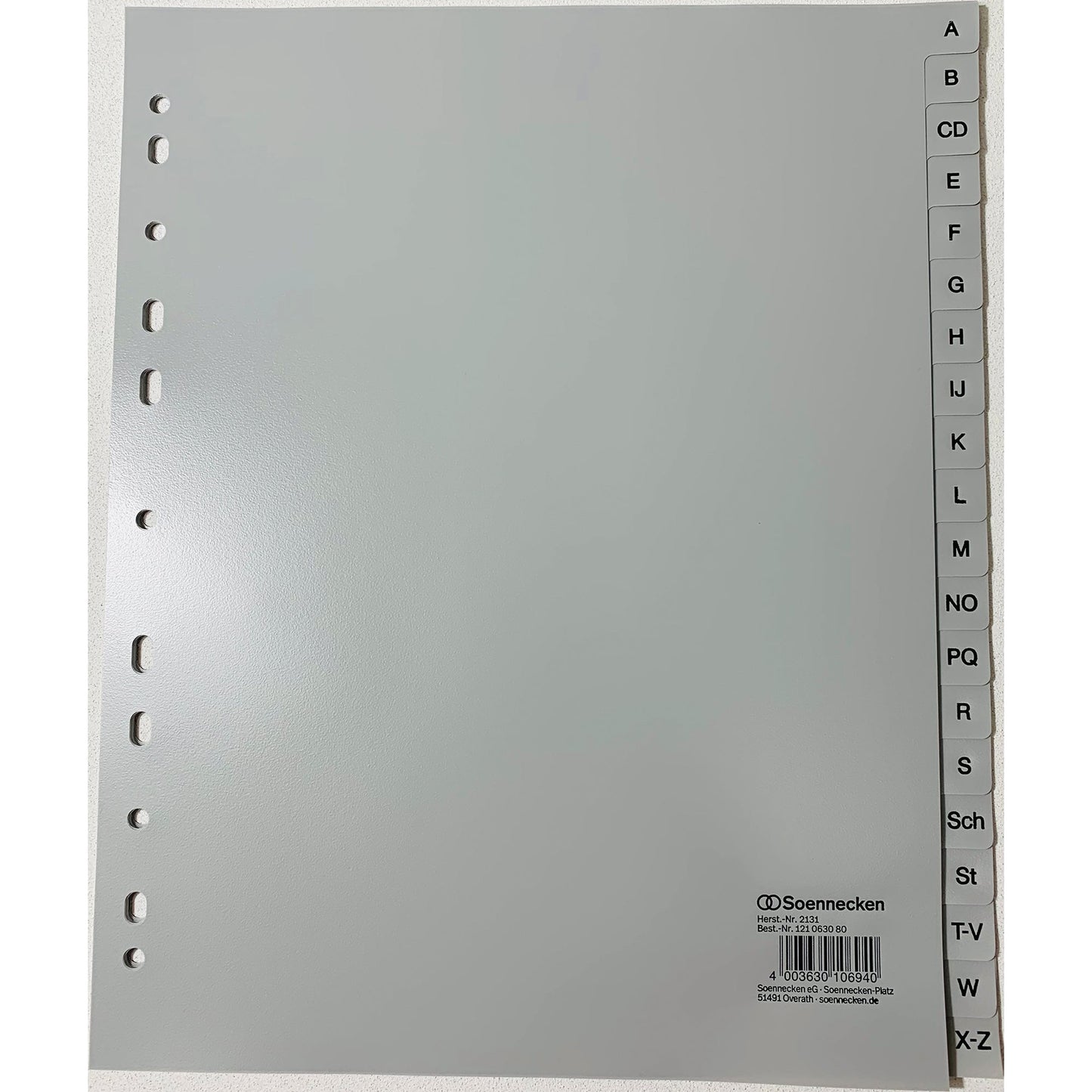 Soennecken A-Z Register DIN A4, Überbreite Polypropylen grau 20 Registerblätter