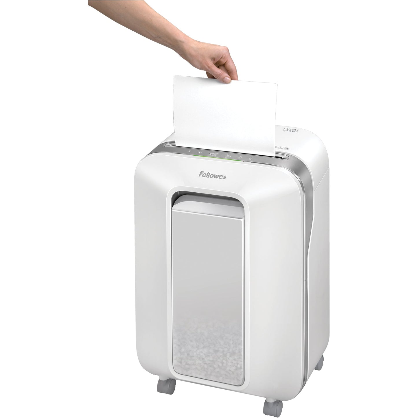 Fellowes® Aktenvernichter Powershred® LX 201 P-5 Papier, Heftklammern, Büroklammern, Kreditkarten Partikelschnitt 12 Bl. weiß