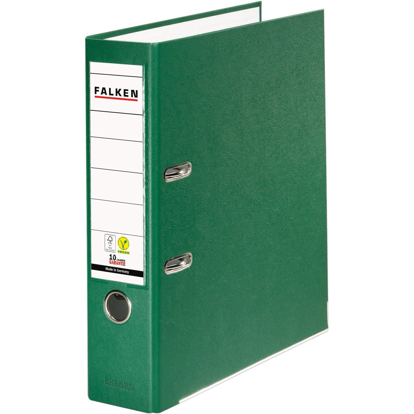 Falken Ordner Color Vegan 80mm DIN A4 Rückenschild: einsteckbar mit Schlitzen Werkstoff: Pappe Material außen: Polypropylen Material innen: Papier grün