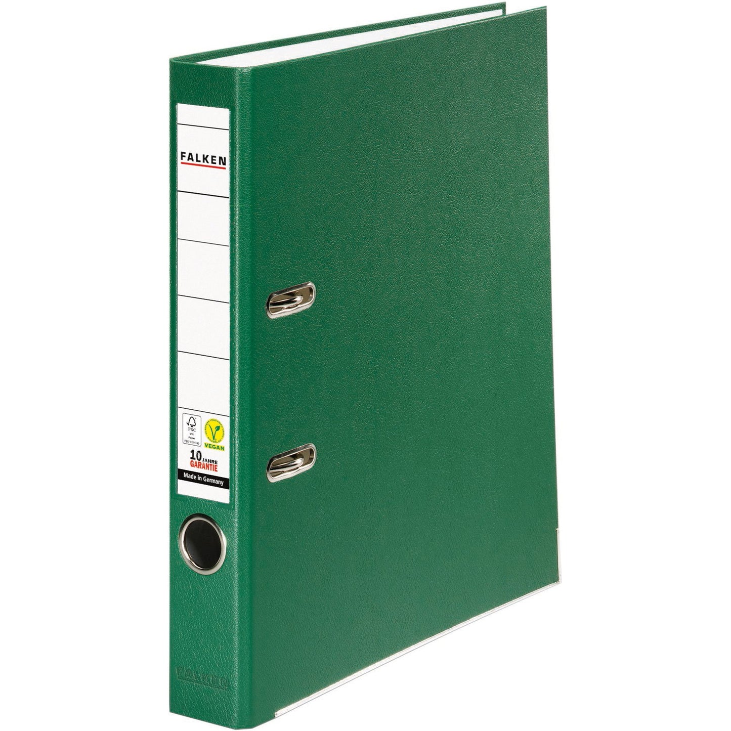 Falken Ordner Color Vegan 50mm DIN A4 Rückenschild: einsteckbar mit Schlitzen Werkstoff: Pappe Material außen: Polypropylen Material innen: Papier grün