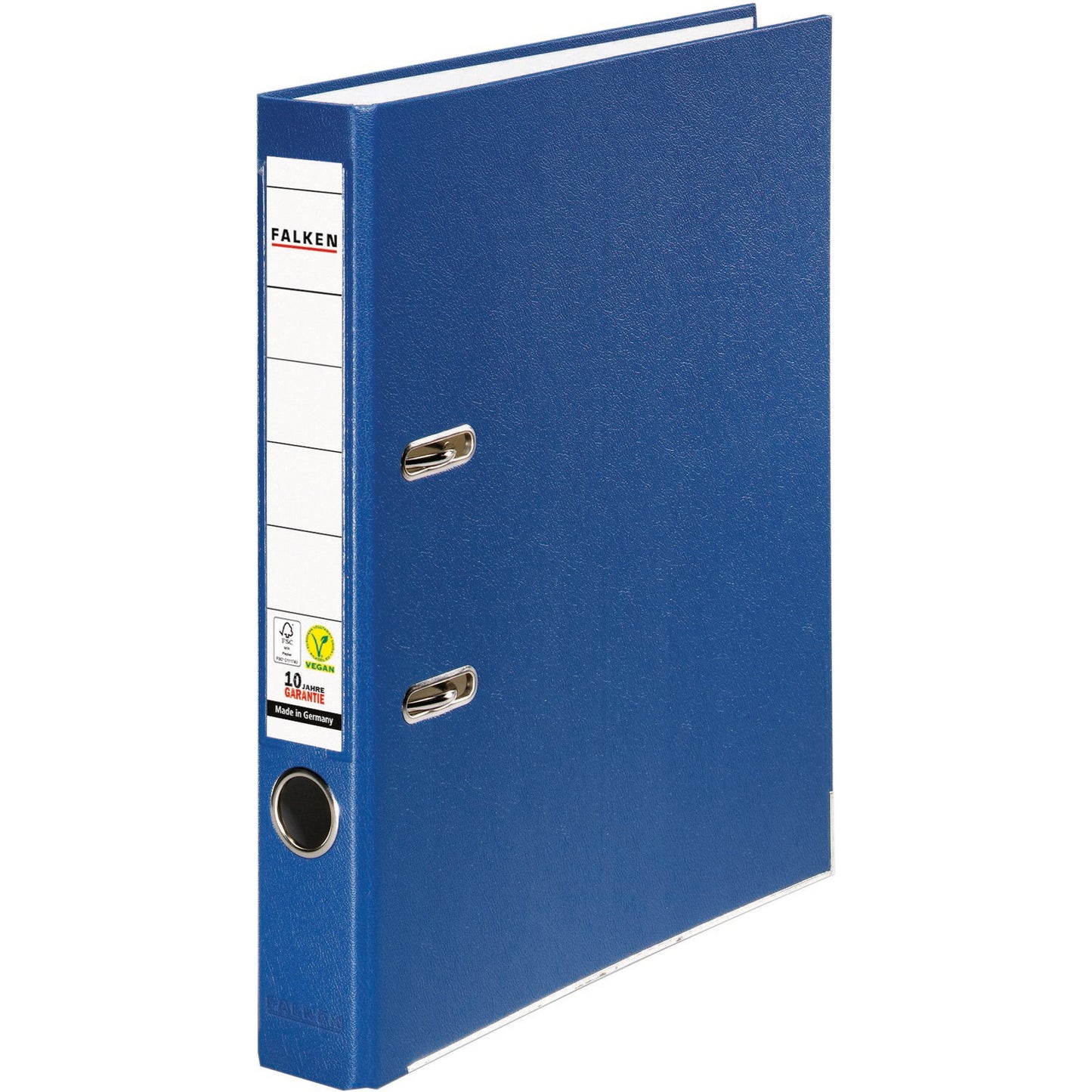 Falken Ordner Color Vegan 50mm DIN A4 Rückenschild: einsteckbar mit Schlitzen Werkstoff: Pappe Material außen: Polypropylen Material innen: Papier blau
