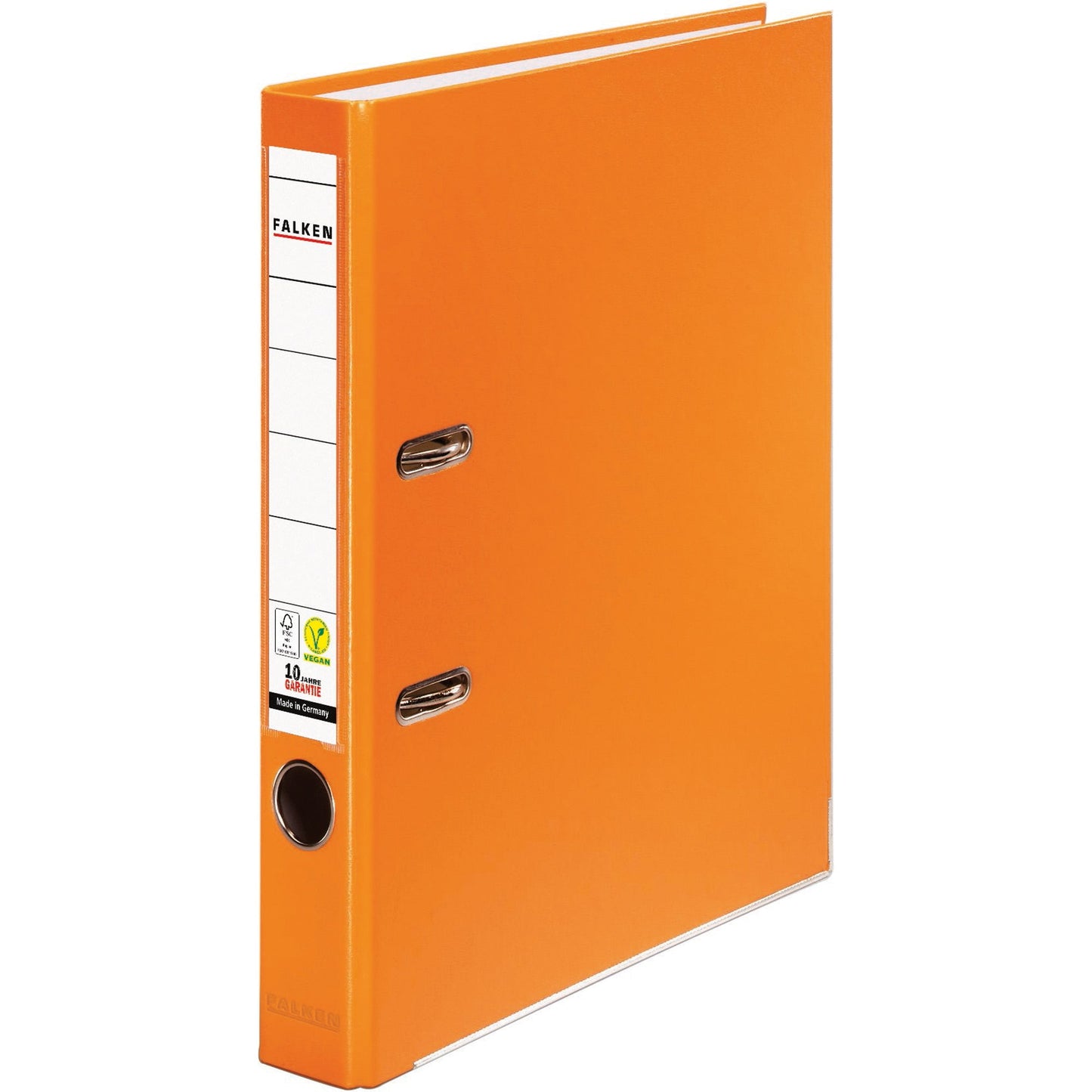 Falken Ordner Color Vegan 50mm DIN A4 Rückenschild: einsteckbar mit Schlitzen Werkstoff: Pappe Material außen: Polypropylen Material innen: Papier orange