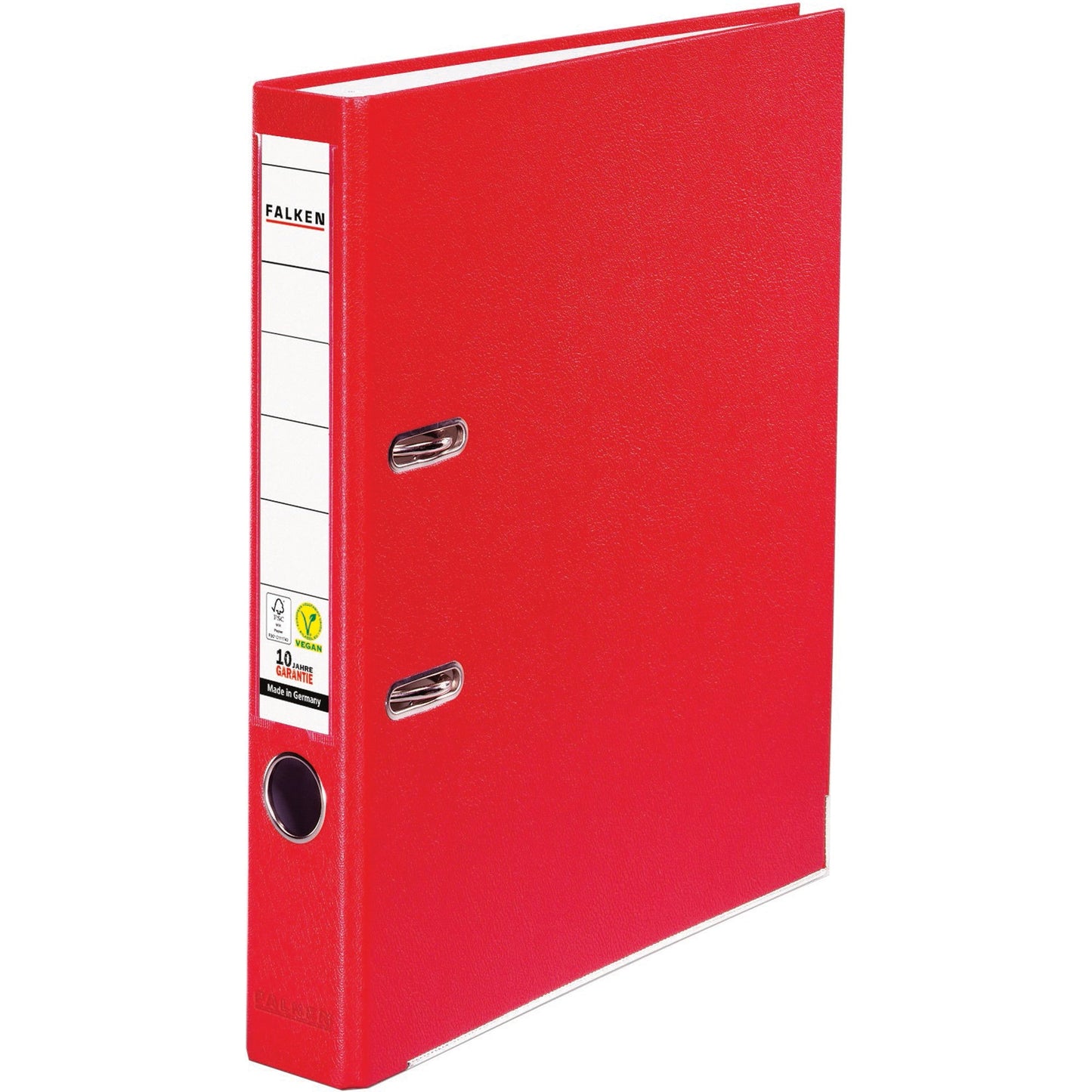 Falken Ordner Color Vegan 50mm DIN A4 Rückenschild: einsteckbar mit Schlitzen Werkstoff: Pappe Material außen: Polypropylen Material innen: Papier rot