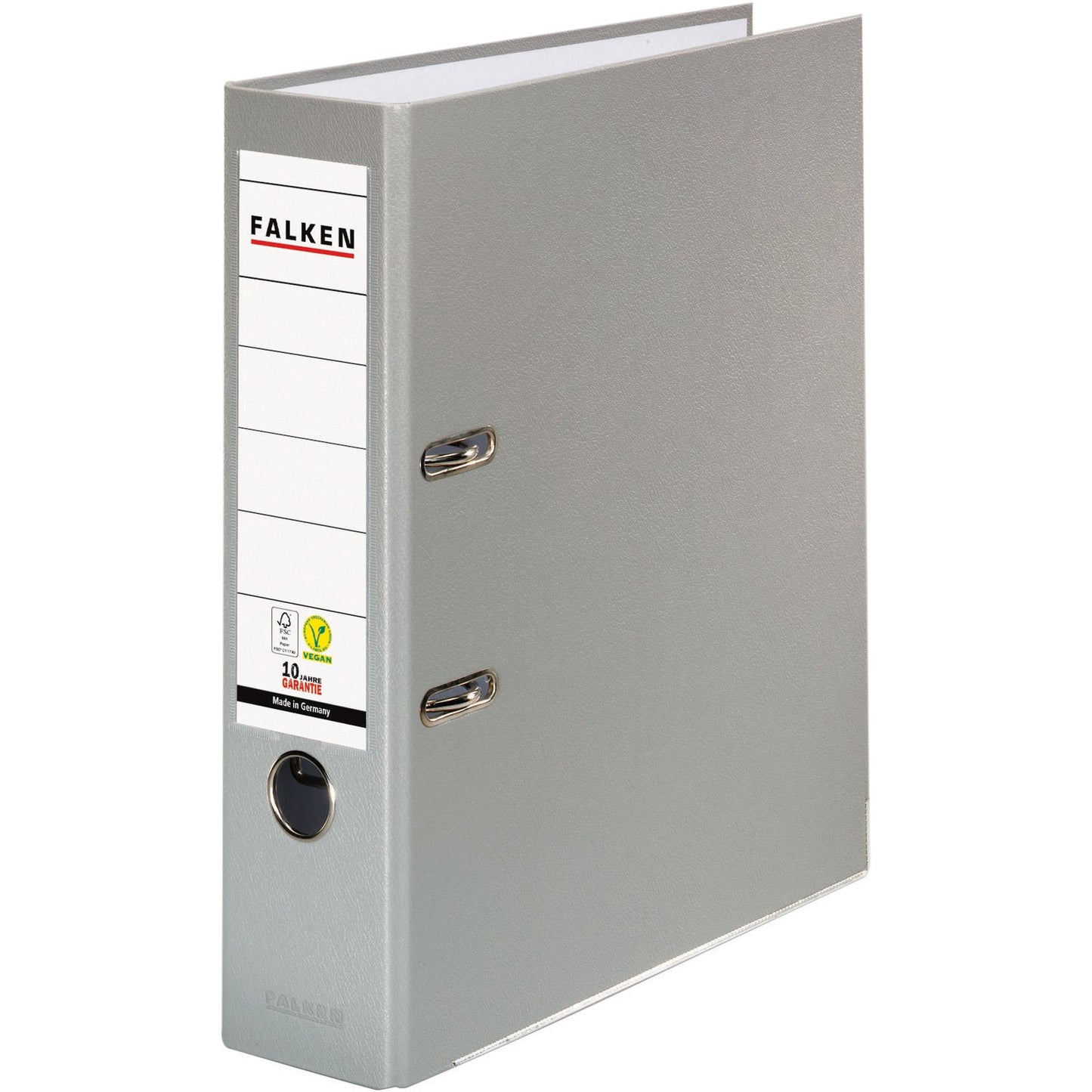 Falken Ordner Color Vegan 80mm DIN A4 Rückenschild: einsteckbar mit Schlitzen Werkstoff: Pappe Material außen: Polypropylen Material innen: Papier grau