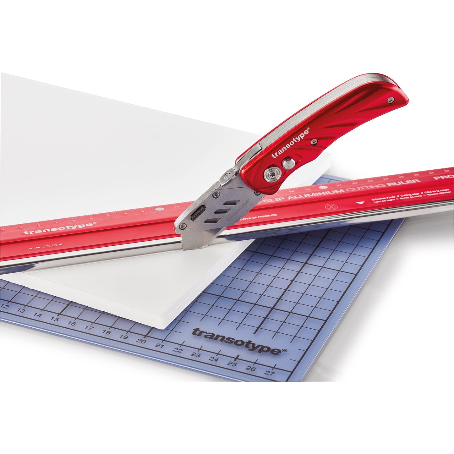 transotype Schneidelineal PRO 30cm ohne mm-Facette auf beiden Seiten Aluminium rot