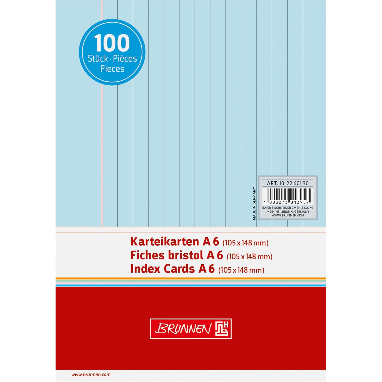 BRUNNEN Karteikarte DIN A6 quer liniert blau 100 St./Pack.