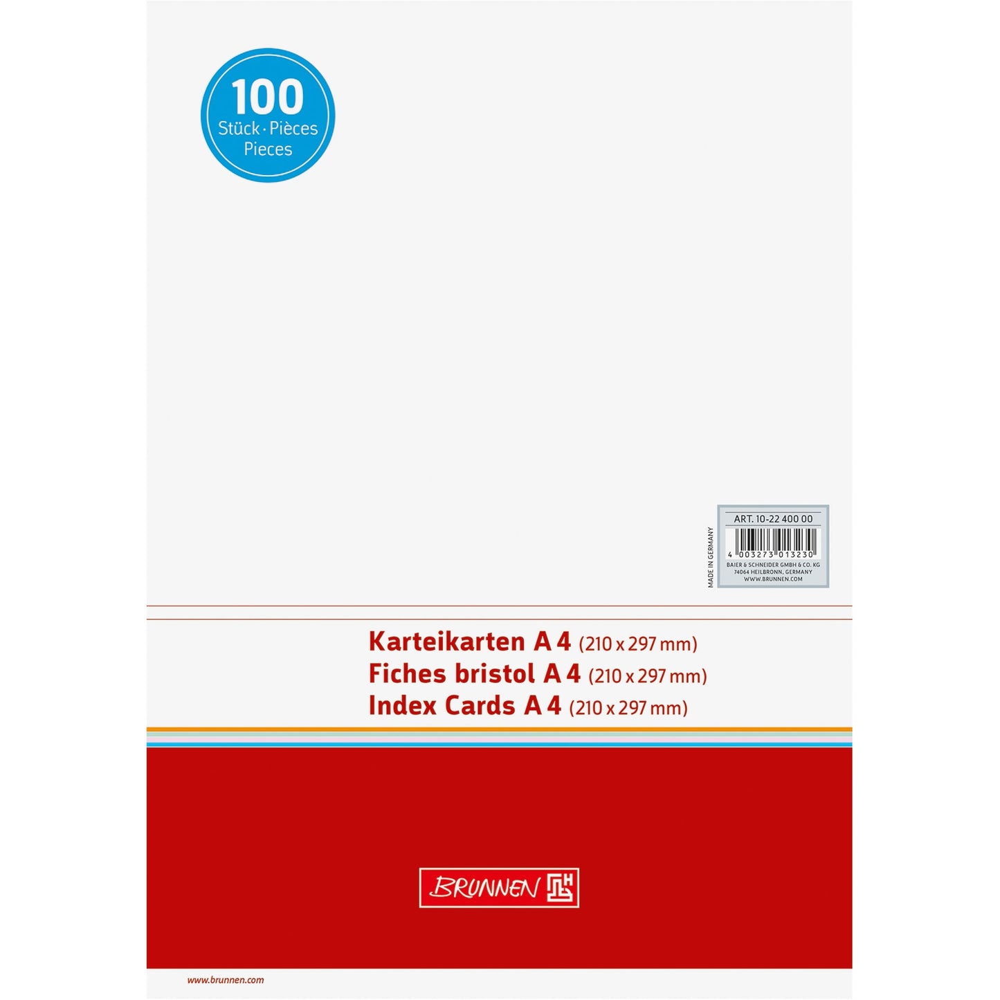 BRUNNEN Karteikarte DIN A4 quer blanko weiß 100 St./Pack.