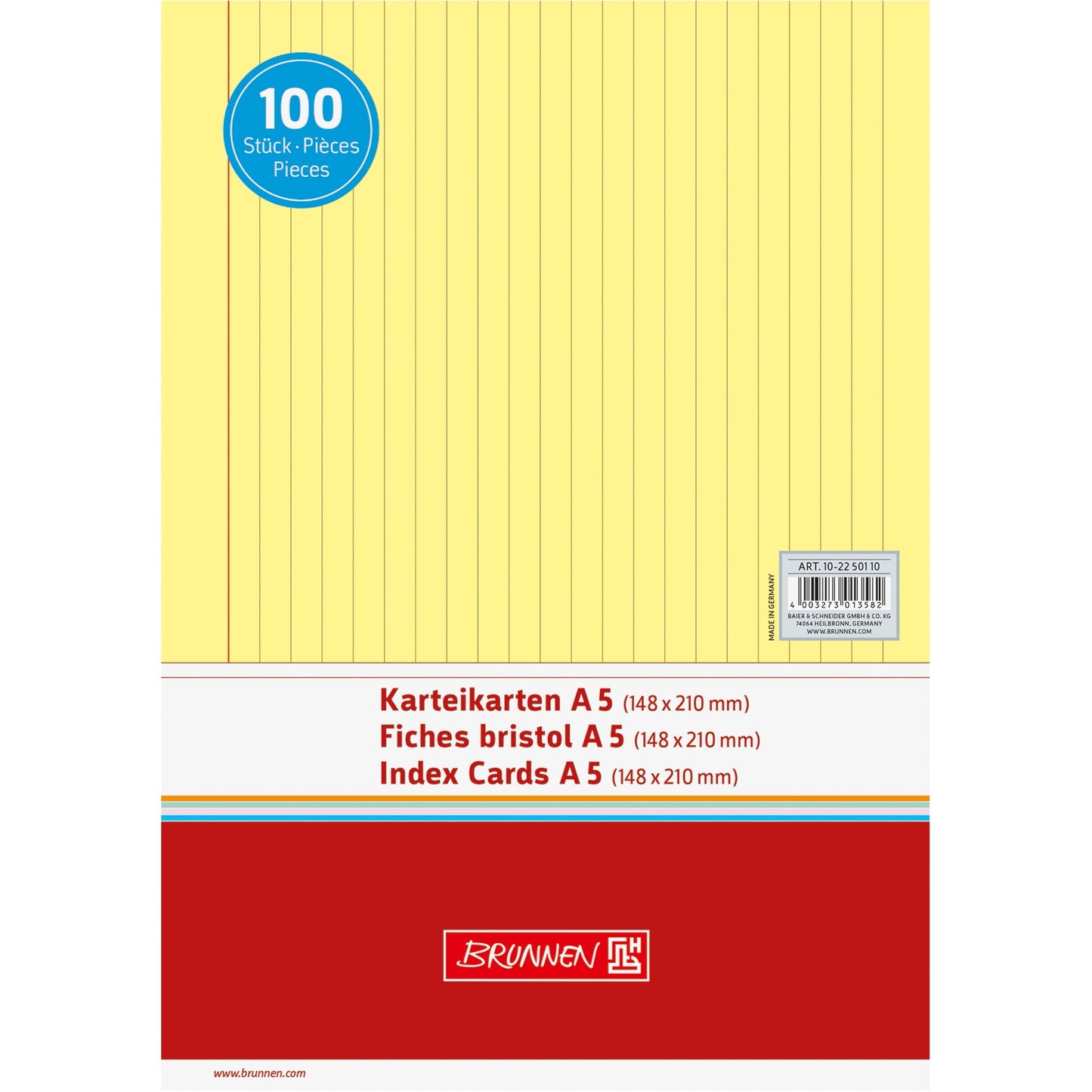 BRUNNEN Karteikarte DIN A5 quer liniert gelb 100 St./Pack.