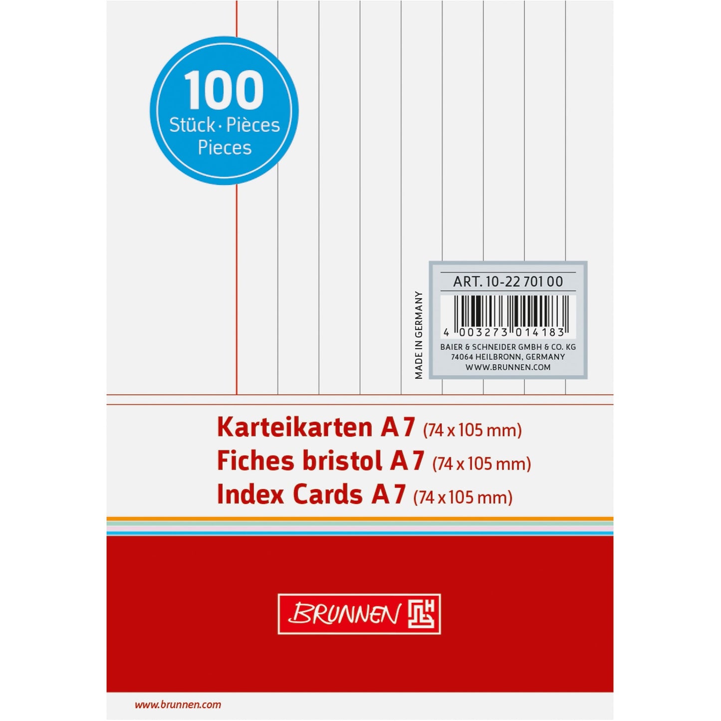 BRUNNEN Karteikarte DIN A7 quer liniert weiß 100 St./Pack.