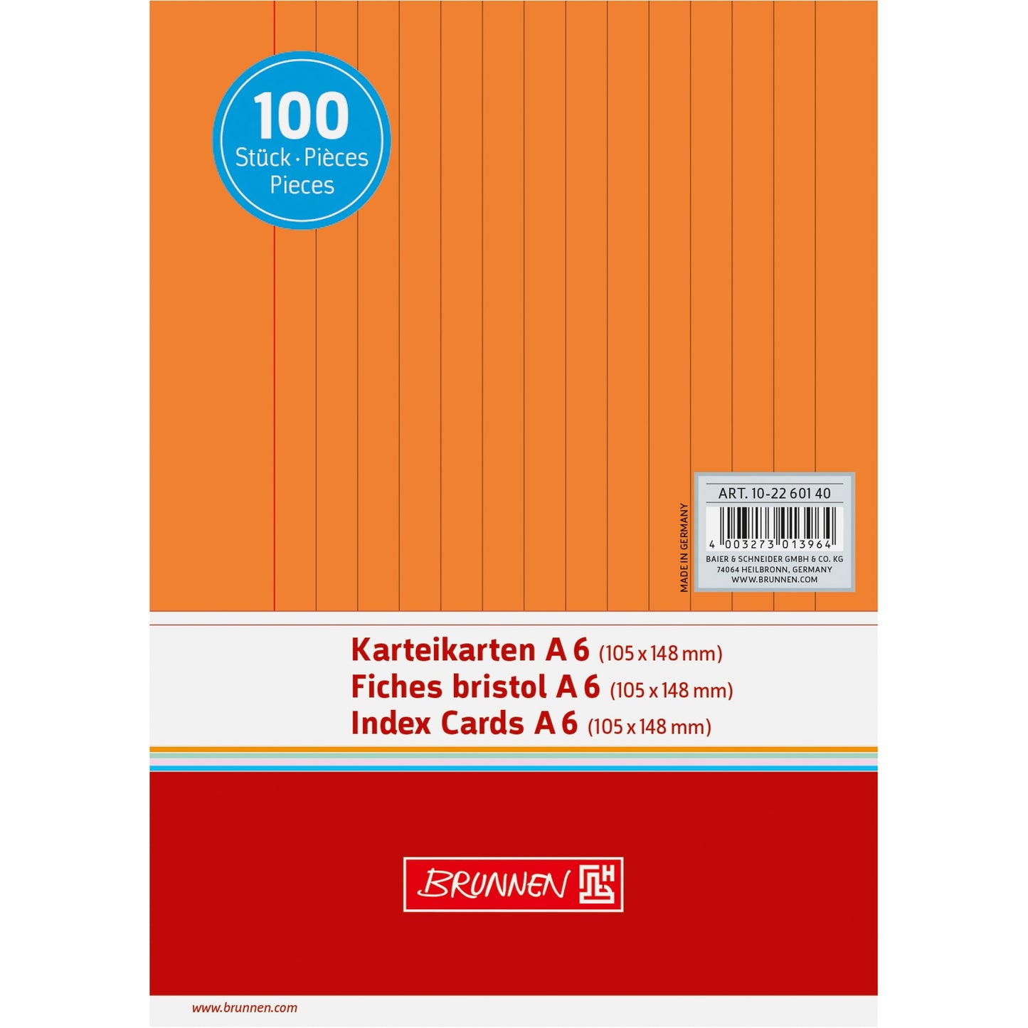 BRUNNEN Karteikarte DIN A6 quer liniert orange 100 St./Pack.