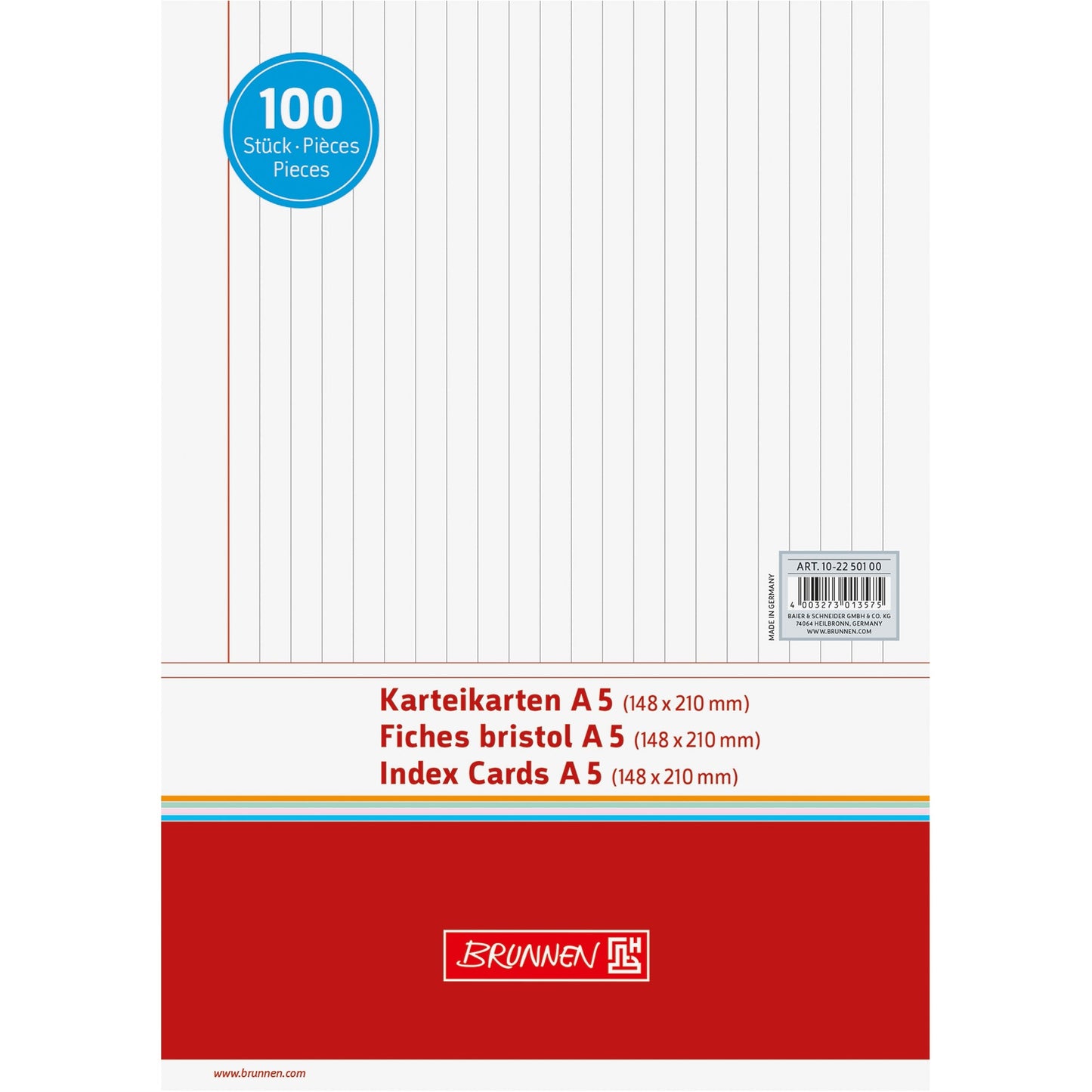 BRUNNEN Karteikarte DIN A5 quer liniert weiß 100 St./Pack.