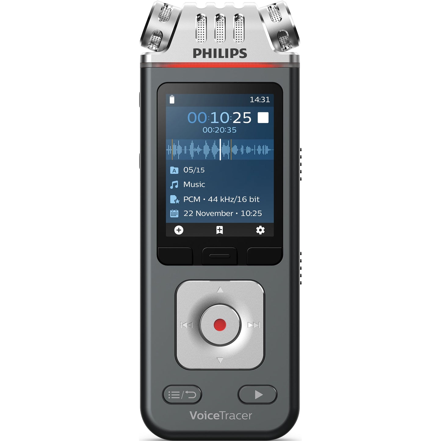 Philips Diktiergerät Digital VoiceTracer DVT6115 4,7 x 12,9 x 1,9 cm (B x H x T) 2.147 (MP3), 24 (PCM)h inkl. USB-C-Kabel, Sembly-Gutschein anthrazit/chrom