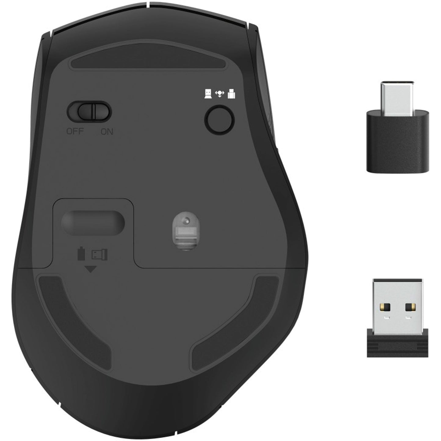 Hama Optische PC Maus MW-600 Rechtshänder ergonomisch USB-A, USB-C 8m Batterie inkl. USB-A-Empfänger, USB-C-Empfänger schwarz