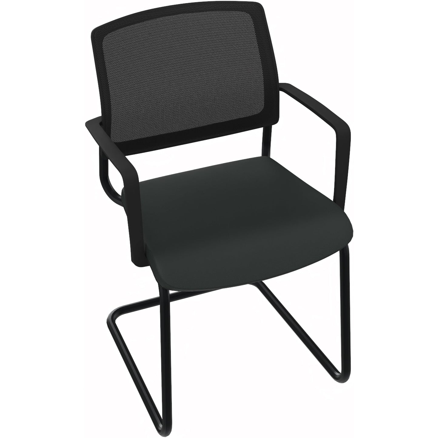Konferenzstuhl 44,5cm mit Armlehnen Material der Sitzfläche: 100 % Polyester, recycelt Material der Rückenlehne: 100 % Polyester Farbe: schwarz