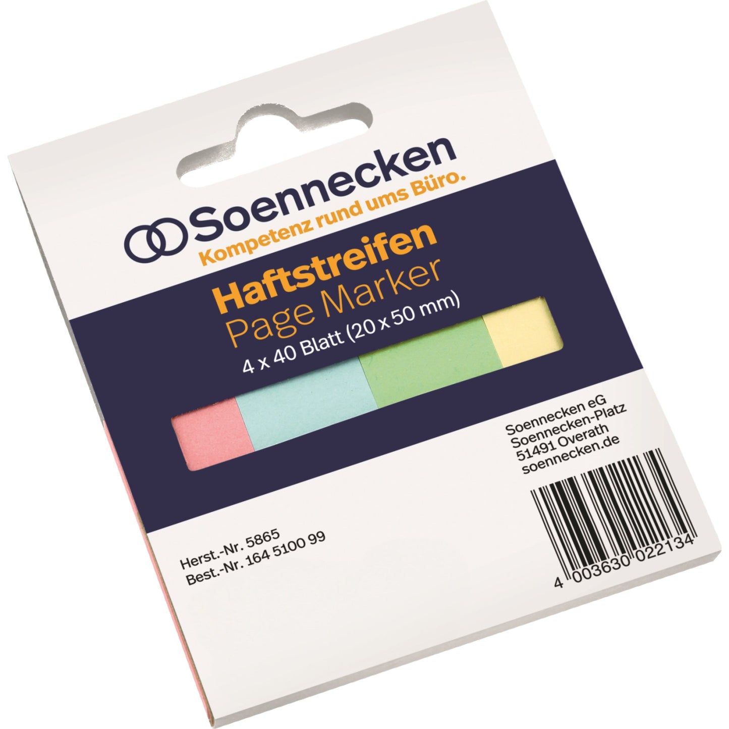 Soennecken Haftmarker Recycling 50 x 20 mm (B x H) rot, blau, grün, gelb 40 Bl./Block 4 Block/Pack.