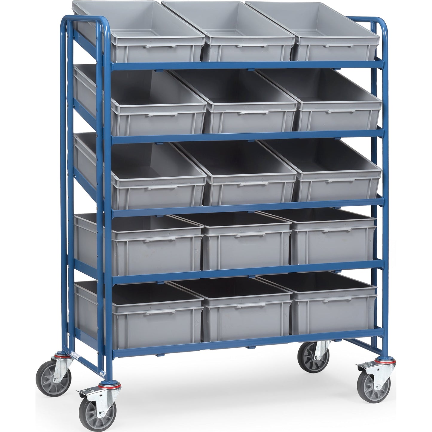 Fetra Etagenwagen 68,5 x 168,6 x 137,2 cm (B x H x L) 400kg 5 Böden inkl. 3 Eurokästen 40 x 14,5 x 60 cm (B x H x T), 6 Eurokästen 40 x 22 x 60 cm (B x H x T), 6 Eurokästen 40 x 17 x 60 cm (B x H x T)