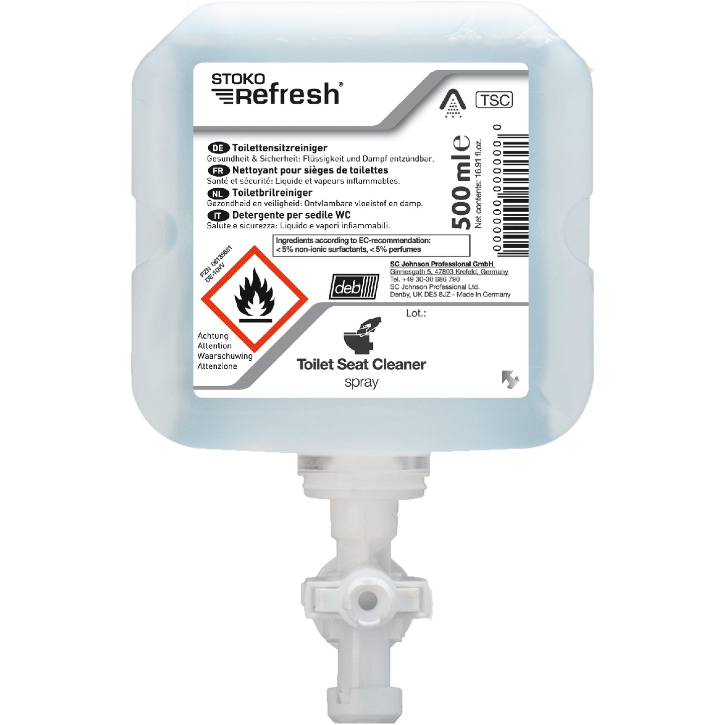 SC Johnson PROFESSIONAL Flächendesinfektion STOKO Refresh Desinfektionsspender 34944, 34946 Toilettensitz nicht alkoholfrei 6-8 Kartusche Kunststoff 0,5l