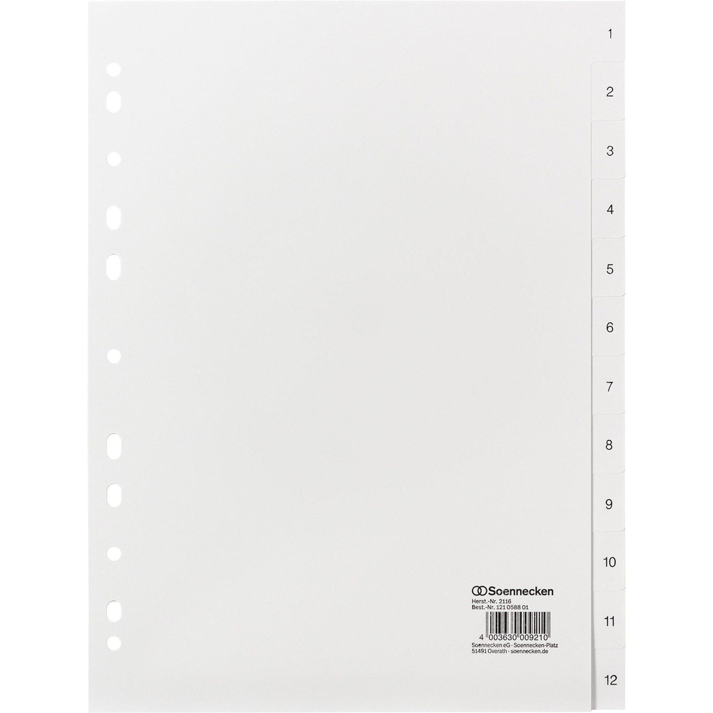 Soennecken Zahlenregister DIN A4 1-12 Polypropylen weiß