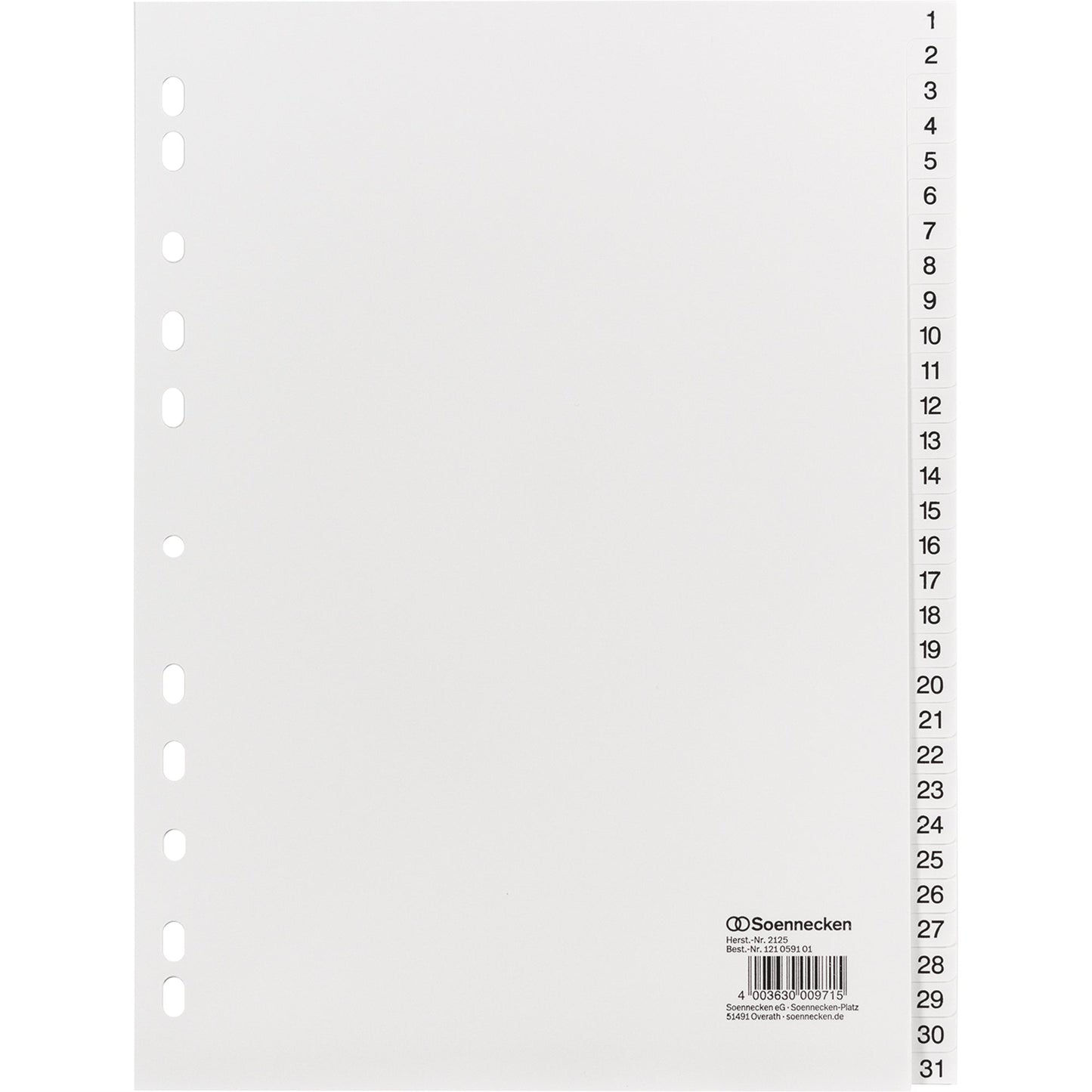 Soennecken Zahlenregister DIN A4 1-31 Polypropylen weiß