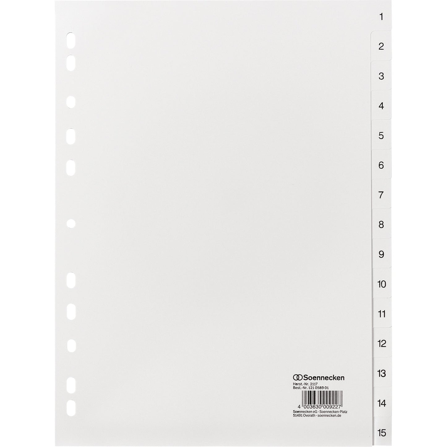 Soennecken Zahlenregister DIN A4 1-15 Polypropylen weiß