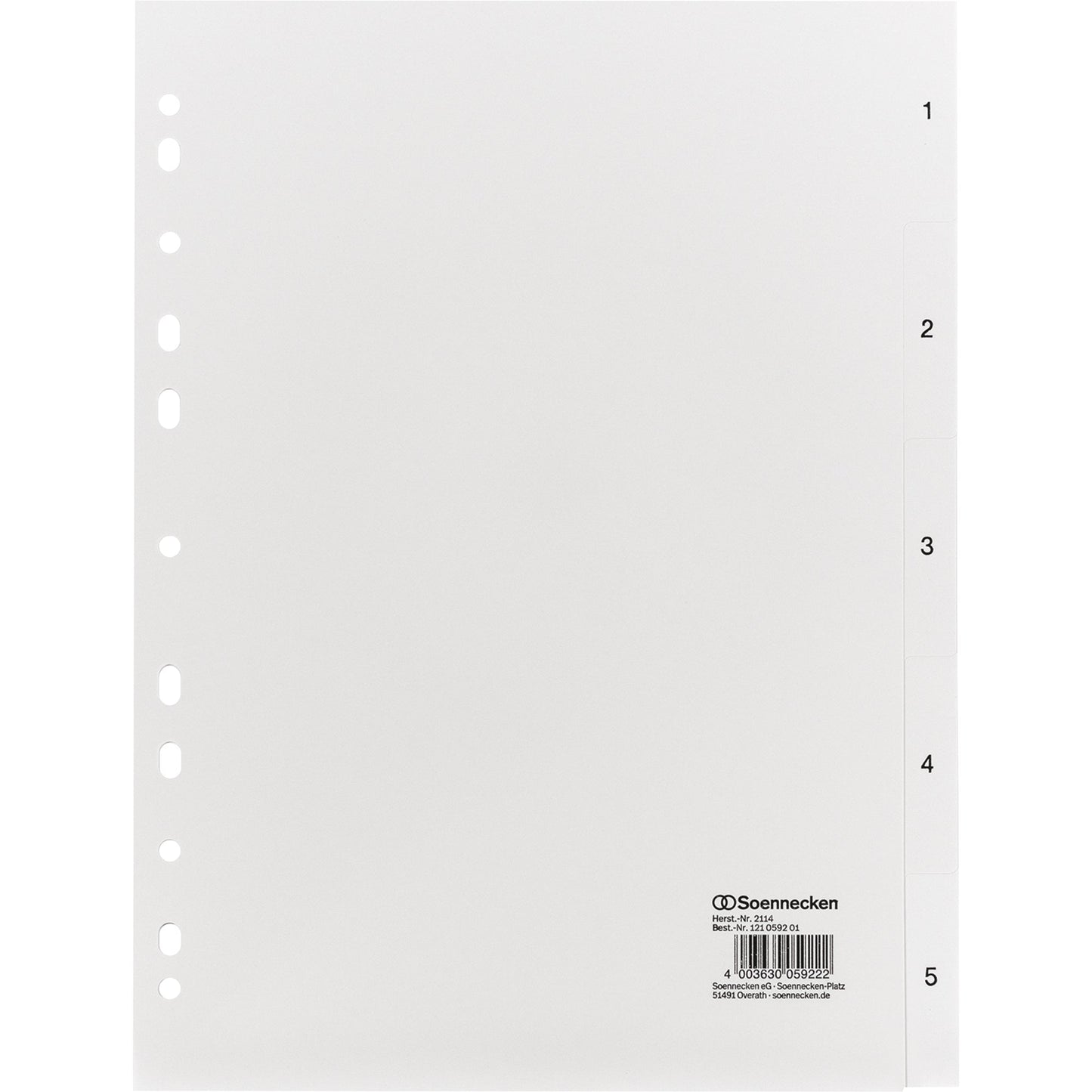 Soennecken Zahlenregister DIN A4 1-5 Polypropylen weiß