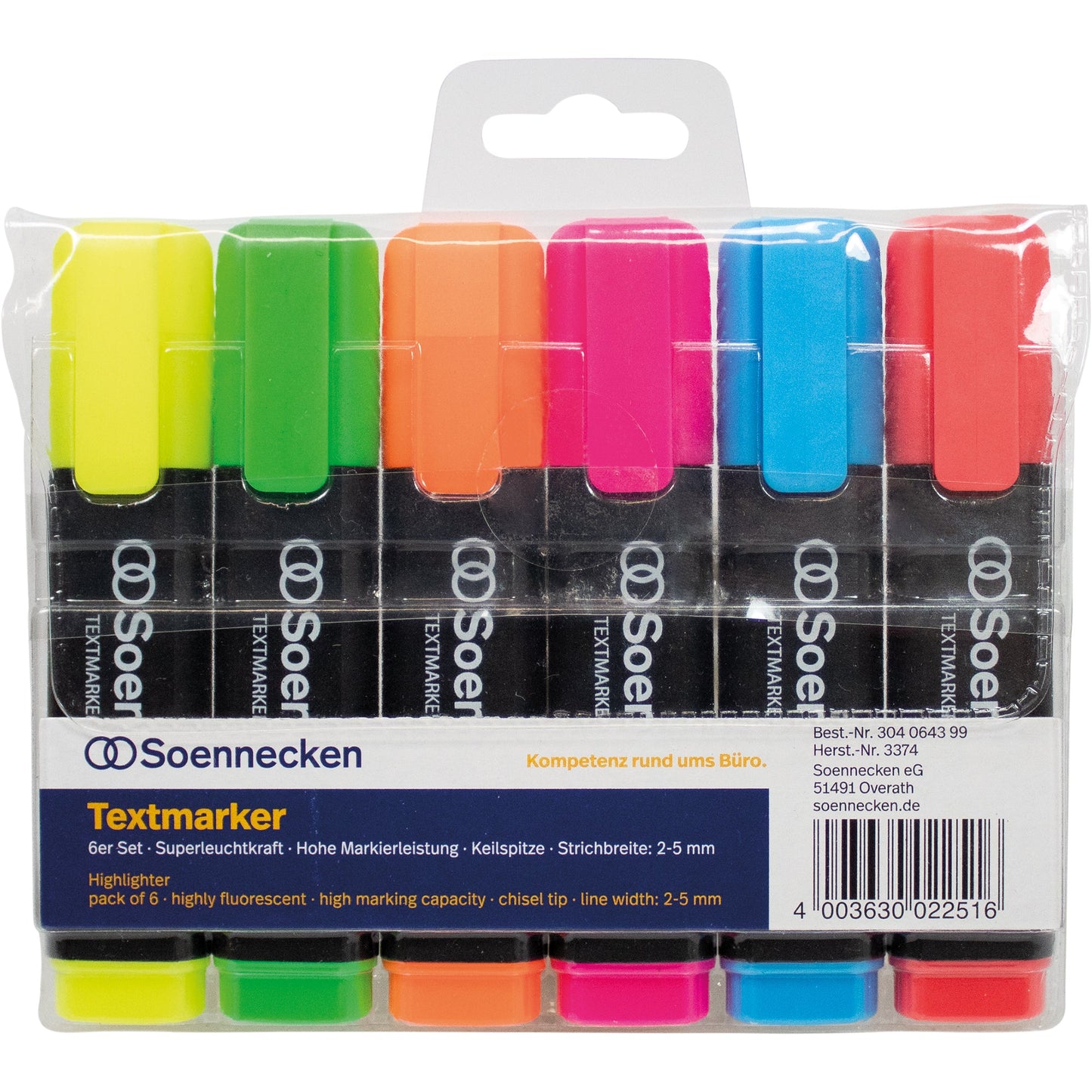 Soennecken Textmarker 2-5mm farbig sortiert Keilspitze 6 St./Pack.