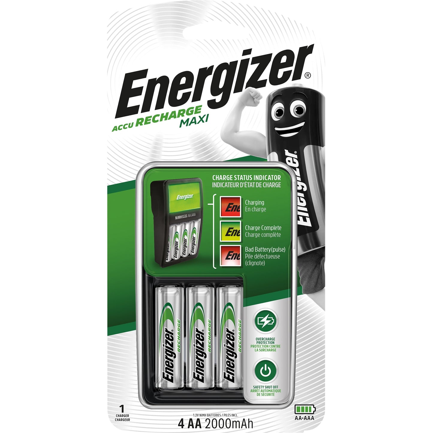 Energizer® Akkuladegerät Maxi Charger 4 x AA Akkus (2.000 mAh) AAA/Micro, AA/Mignon 5h 230V