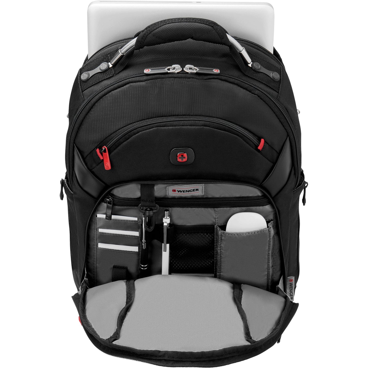 Wenger Notebookrucksack GIGABYTE 33 x 41 x 10 cm (B x H x T) Reißverschluss Hauptfach, Laptopfach, Tabletfach (bis 10"), optimiertem Organizerfach, Band für Trolleybefestigung Polyester schwarz