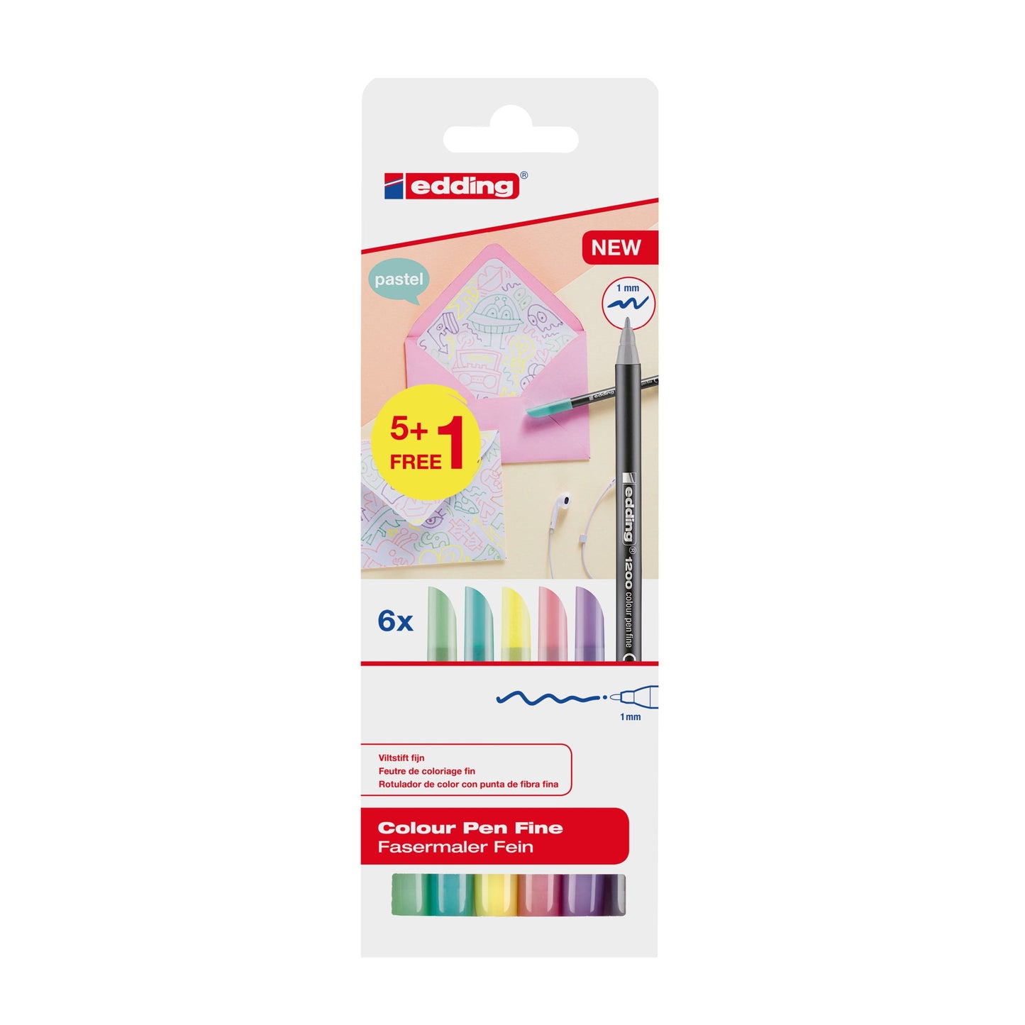 edding Fasermaler 1200 colourpen 1mm farbig sortiert nicht auswaschbar 5+1 St./Pack.