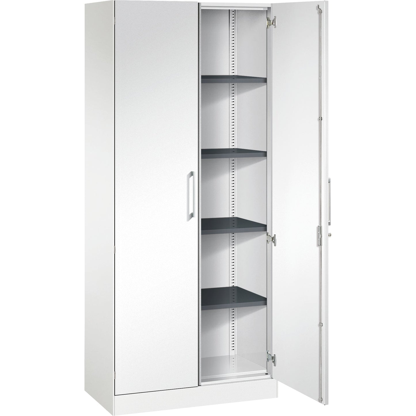 C+P Flügeltürenschrank Asisto 800 x 1.980 x 435 mm (B x H x T) 4 Fachböden Stahl Farbe der Front: verkehrsweiß Farbe des Korpus: verkehrsweiß