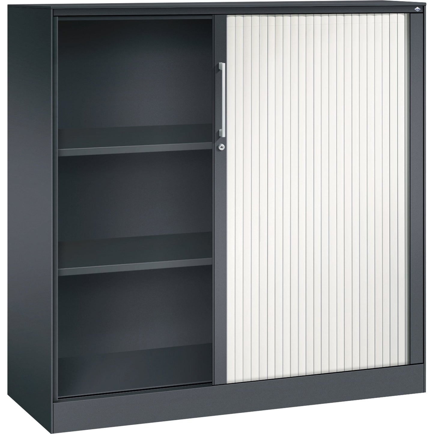 C+P Rollladenschrank Asisto 1.200 x 1.310 x 435 mm (B x H x T) 2 Fachböden verkehrsweiß schwarzgrau
