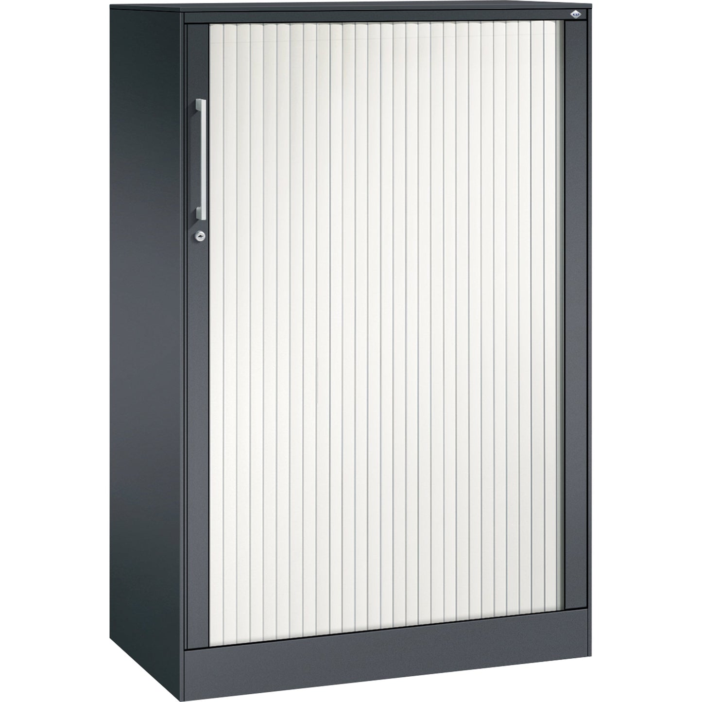 C+P Rollladenschrank Asisto 800 x 1.310 x 435 mm (B x H x T) 2 Fachböden verkehrsweiß schwarzgrau