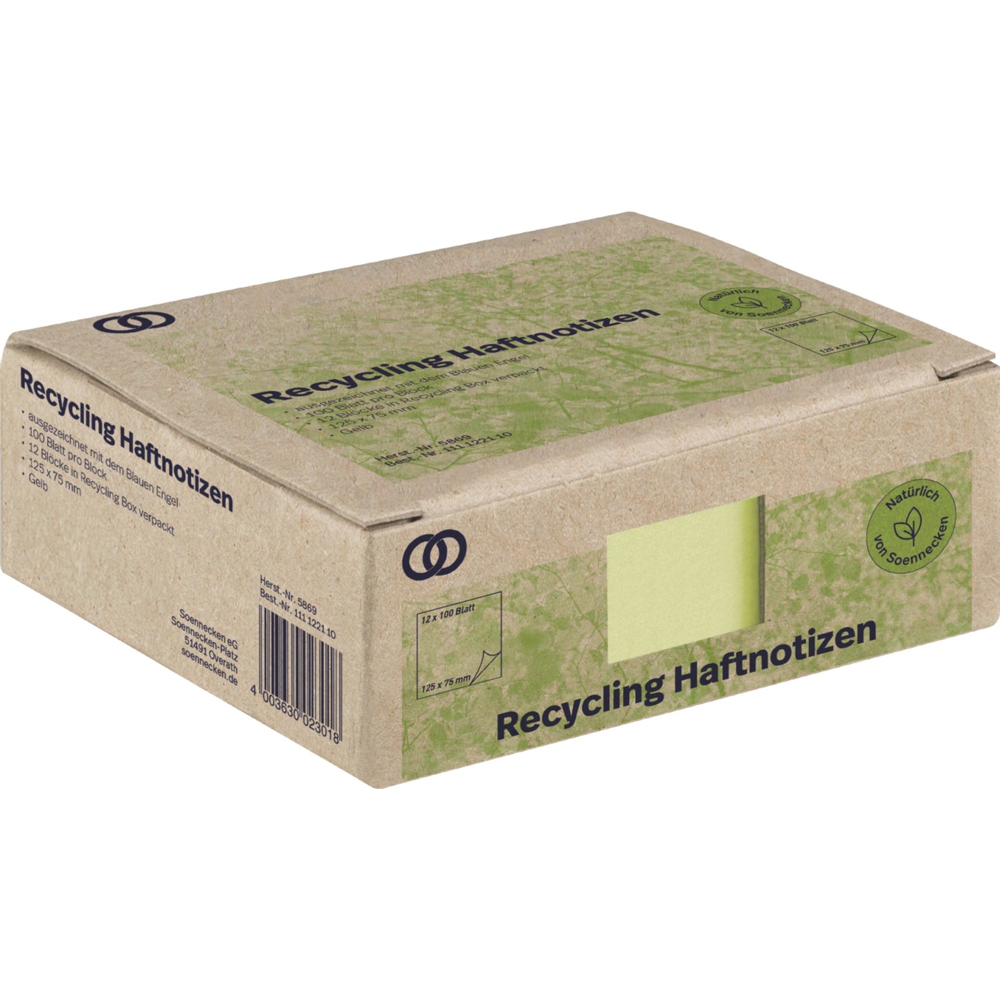 Soennecken Haftnotiz oeco Recycling 125 x 75 mm (B x H) gelb 100 Bl./Block 12 Block/Pack.