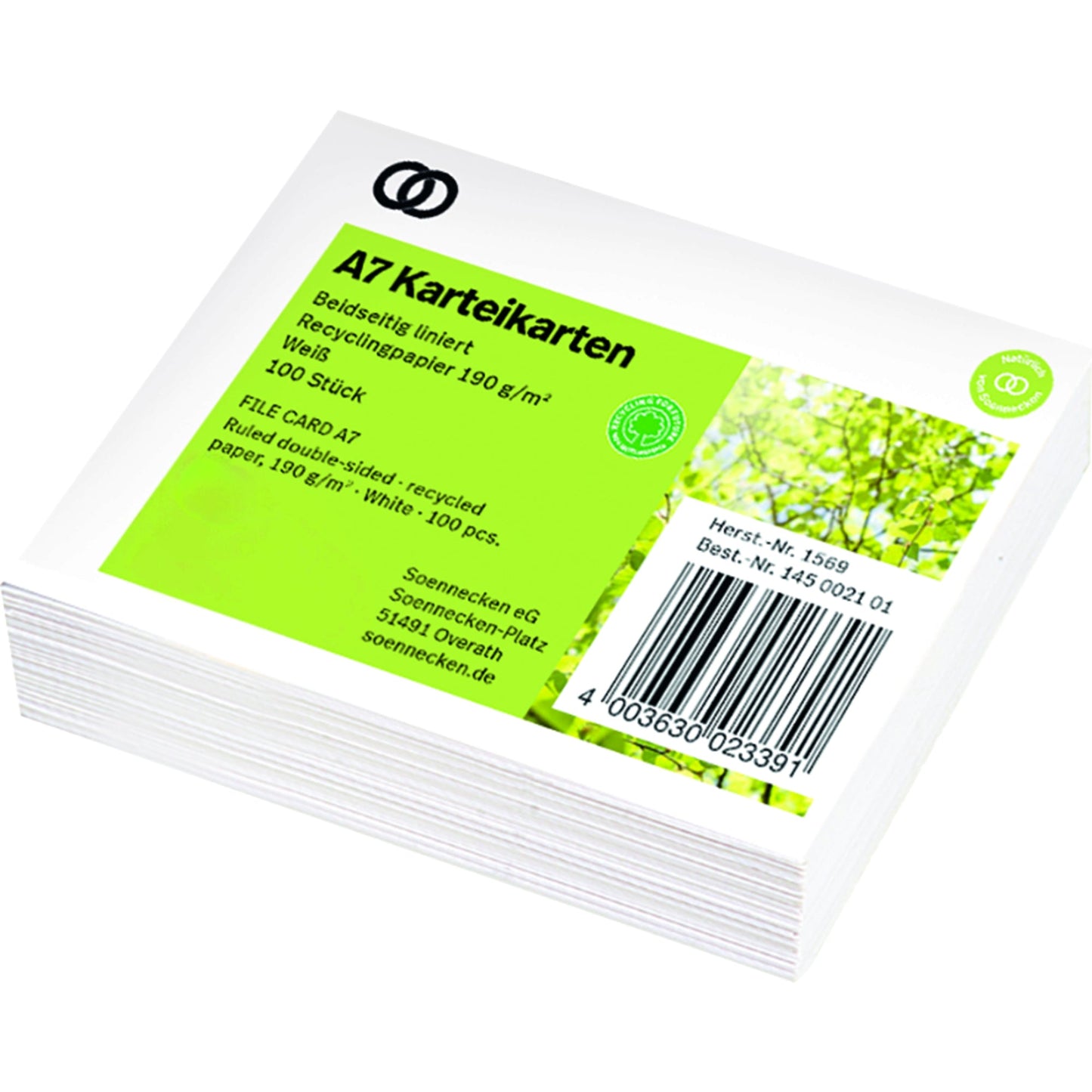 Soennecken Karteikarte oeco Recycling DIN A7 liniert weiß 100 St./Pack.