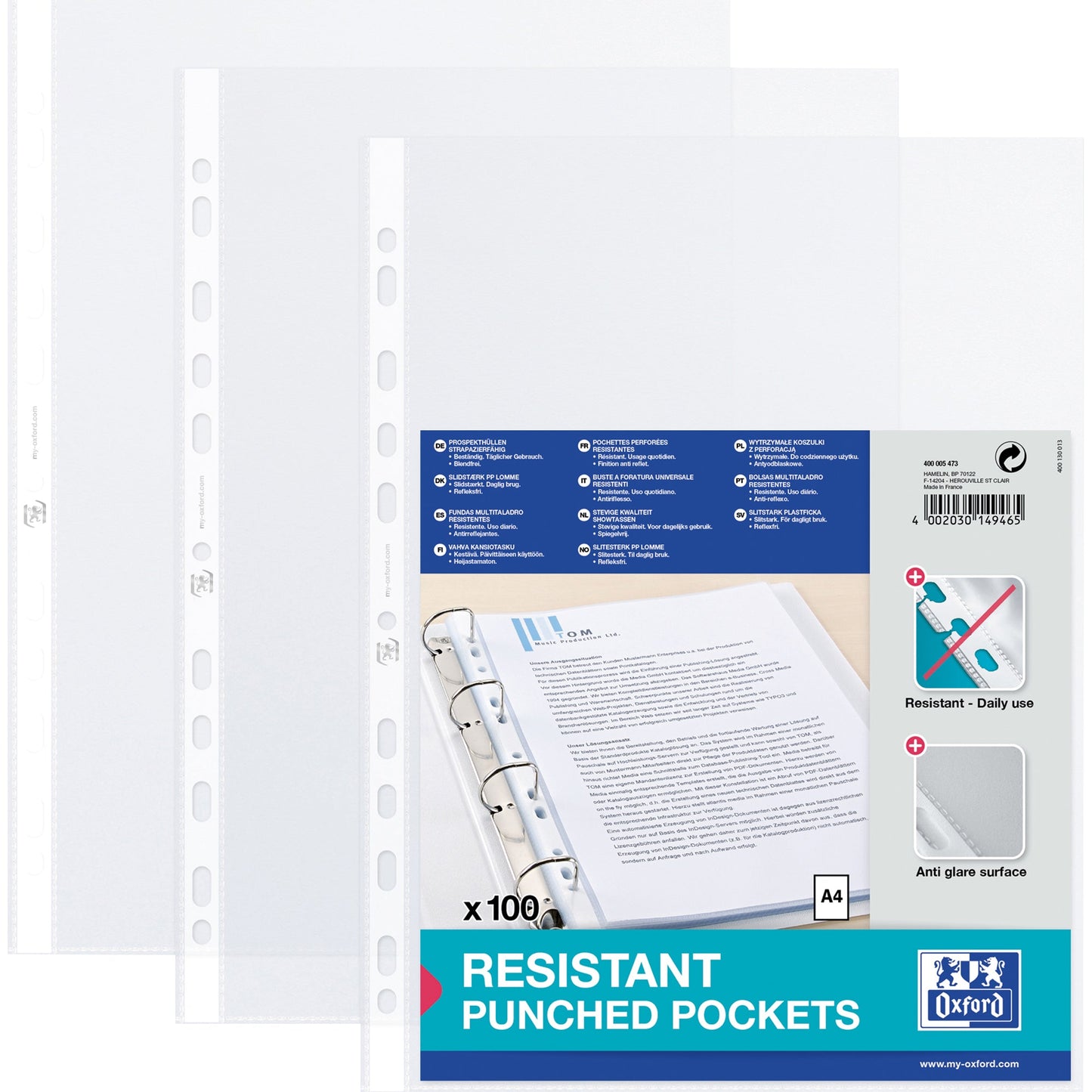 Oxford Prospekthülle DIN A4 90µm oben offen Polypropylen transparent 100 St./Pack.