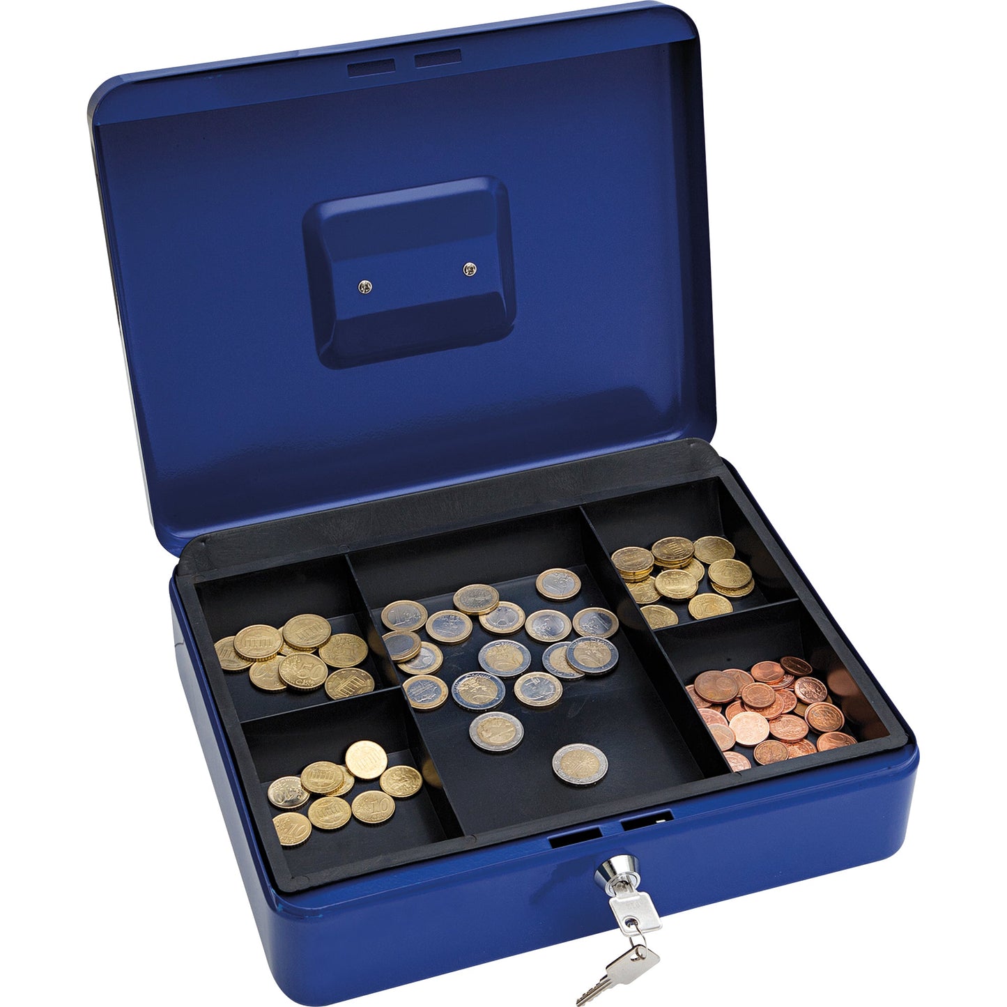 WEDO® Geldkassette 30 x 9 x 24 cm (B x H x T) 1 Fach für Banknoten 5 Fächer für Hartgeld mit Schloss Stahl blau