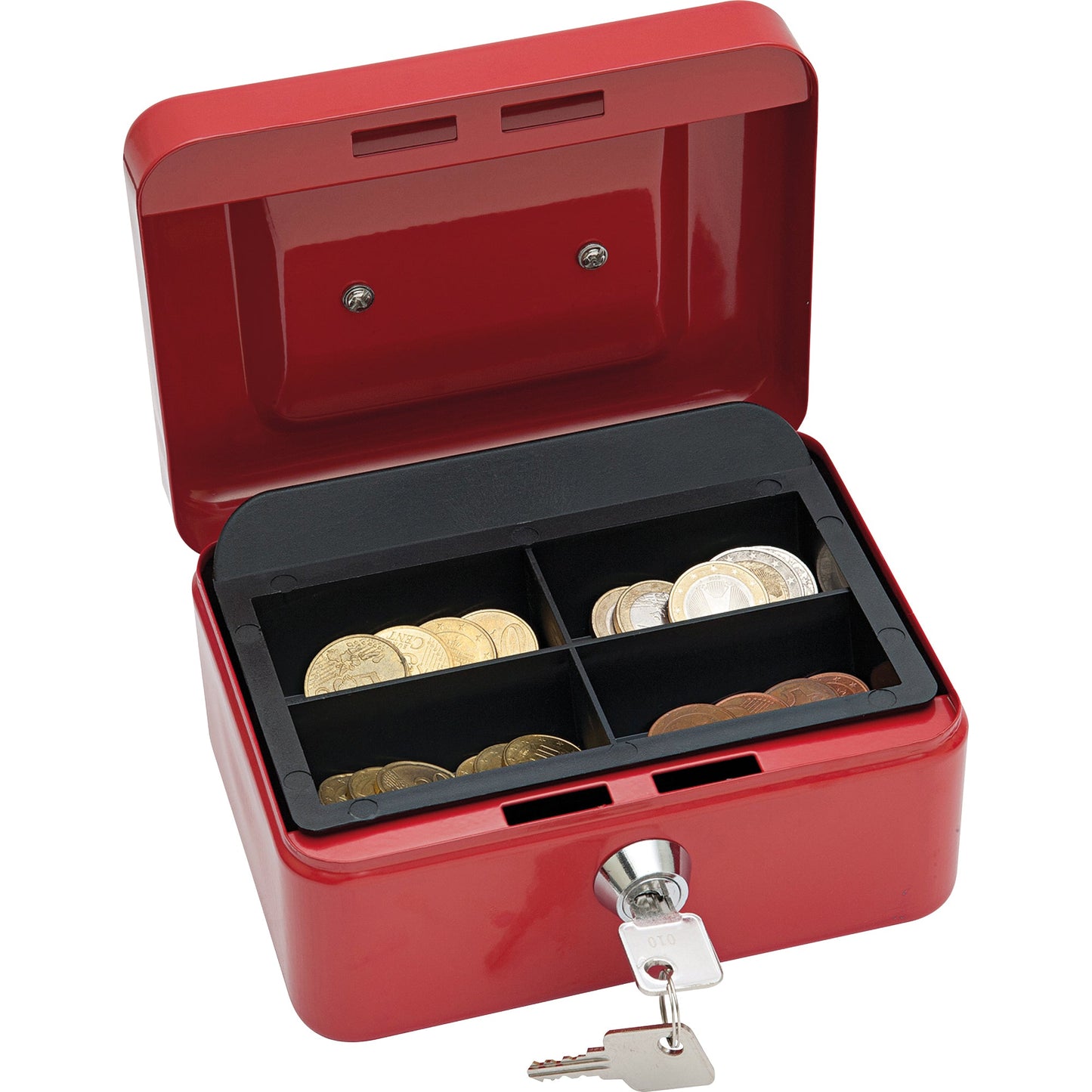 WEDO® Geldkassette 15,2 x 8 x 11,5 cm (B x H x T) 1 Fach für Banknoten 4 Fächer für Hartgeld mit Schloss Stahl rot