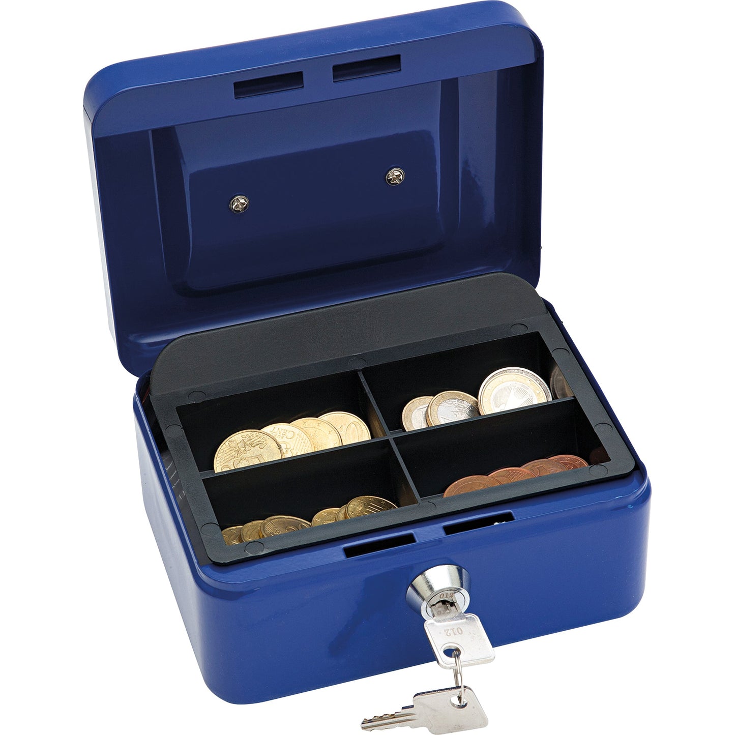 WEDO® Geldkassette 15,2 x 8 x 11,5 cm (B x H x T) 1 Fach für Banknoten 4 Fächer für Hartgeld mit Schloss Stahl blau