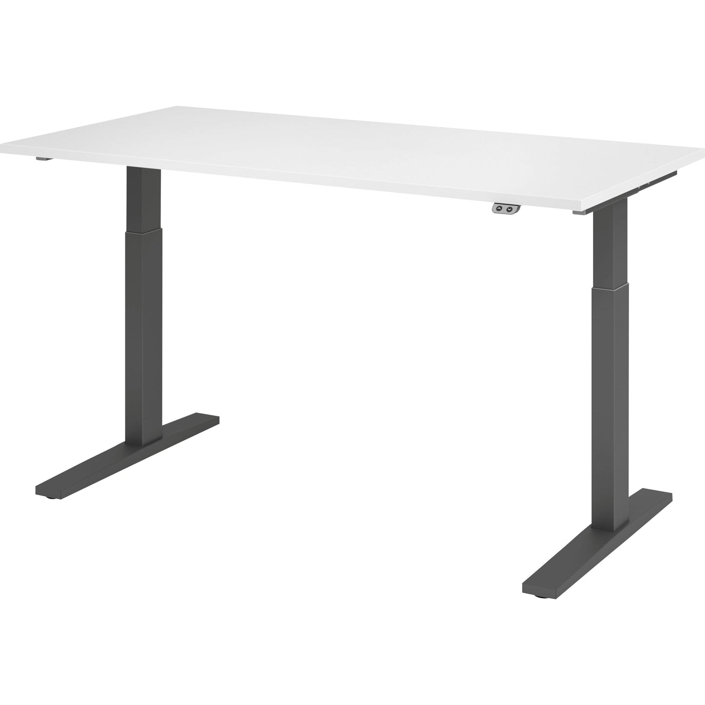 Hammerbacher Schreibtisch Maße: 1.600 x 700-1.200 x 800 mm (B x H x T) Spanplatte weiß