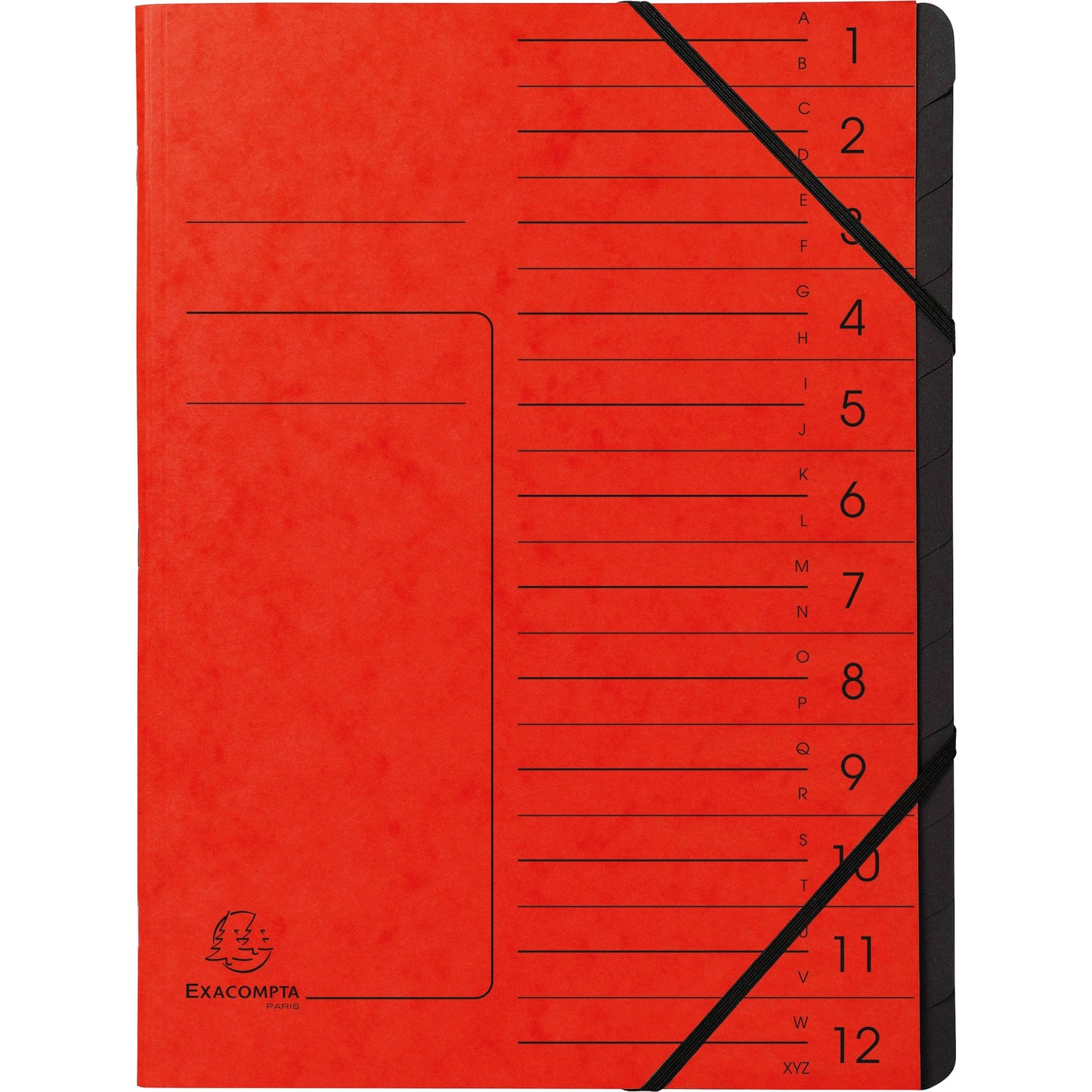 Exacompta Ordnungsmappe DIN A4 170g/m² Colorspankarton Farbe: rot Farbe des Fächerblocks: schwarz 12 Fächer