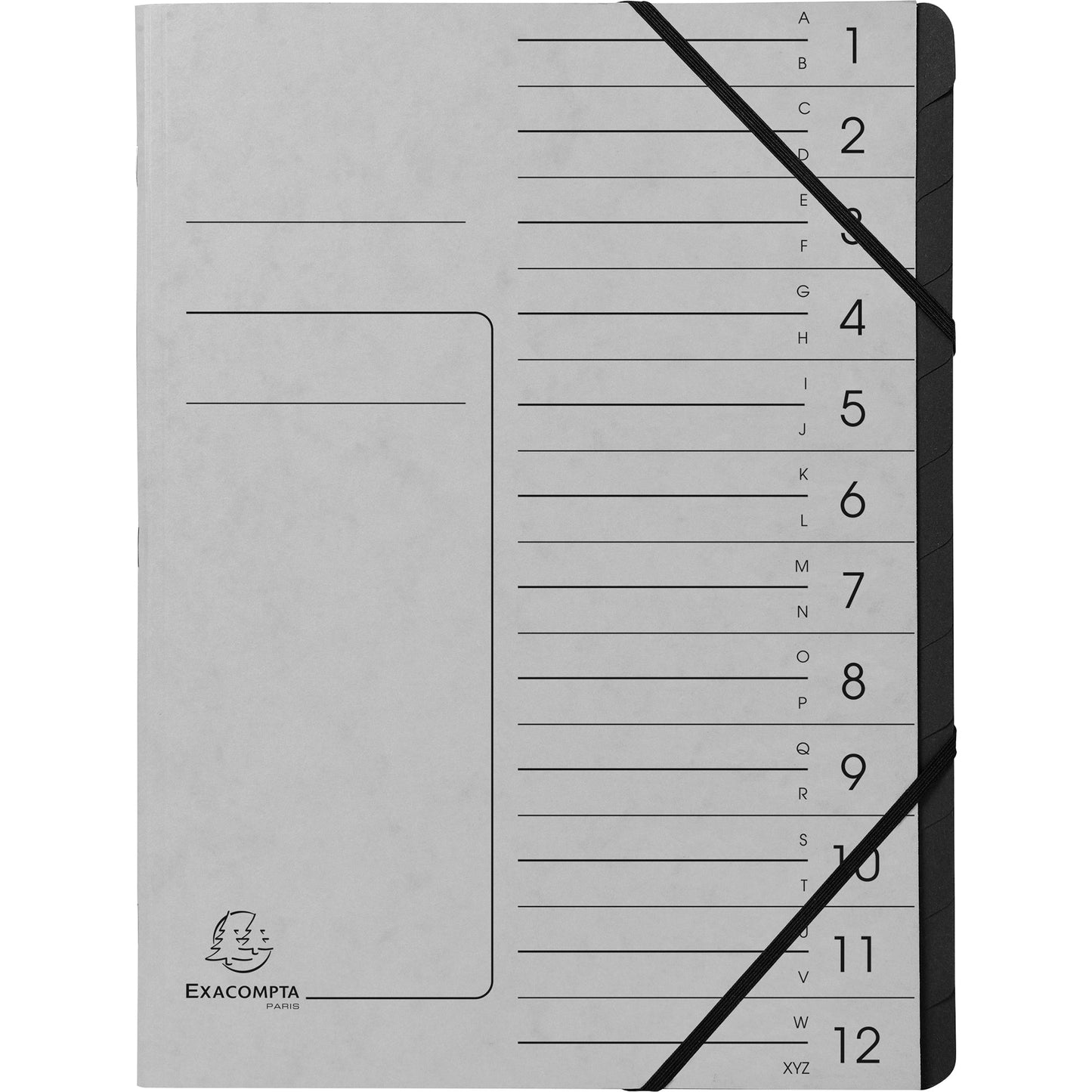 Exacompta Ordnungsmappe DIN A4 170g/m² Colorspankarton Farbe: grau Farbe des Fächerblocks: schwarz 12 Fächer