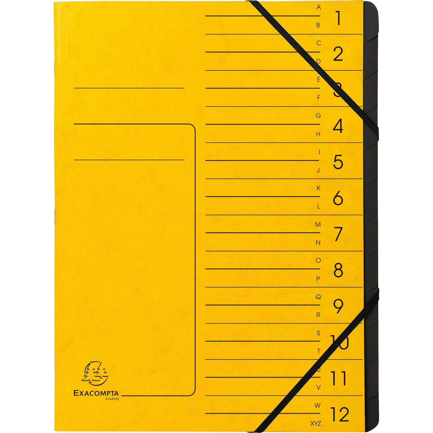 Exacompta Ordnungsmappe DIN A4 170g/m² Colorspankarton Farbe: gelb Farbe des Fächerblocks: schwarz 12 Fächer