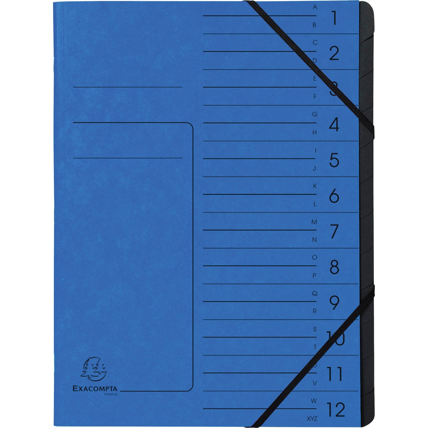 Exacompta Ordnungsmappe DIN A4 170g/m² Colorspankarton Farbe: blau Farbe des Fächerblocks: schwarz 12 Fächer