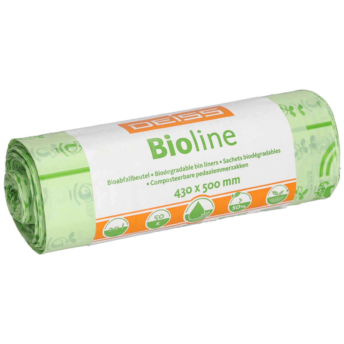 DEISS Müllbeutel BIOLINE 43 x 50 cm (B x H) 20l ecovio natur 50 St./Pack.