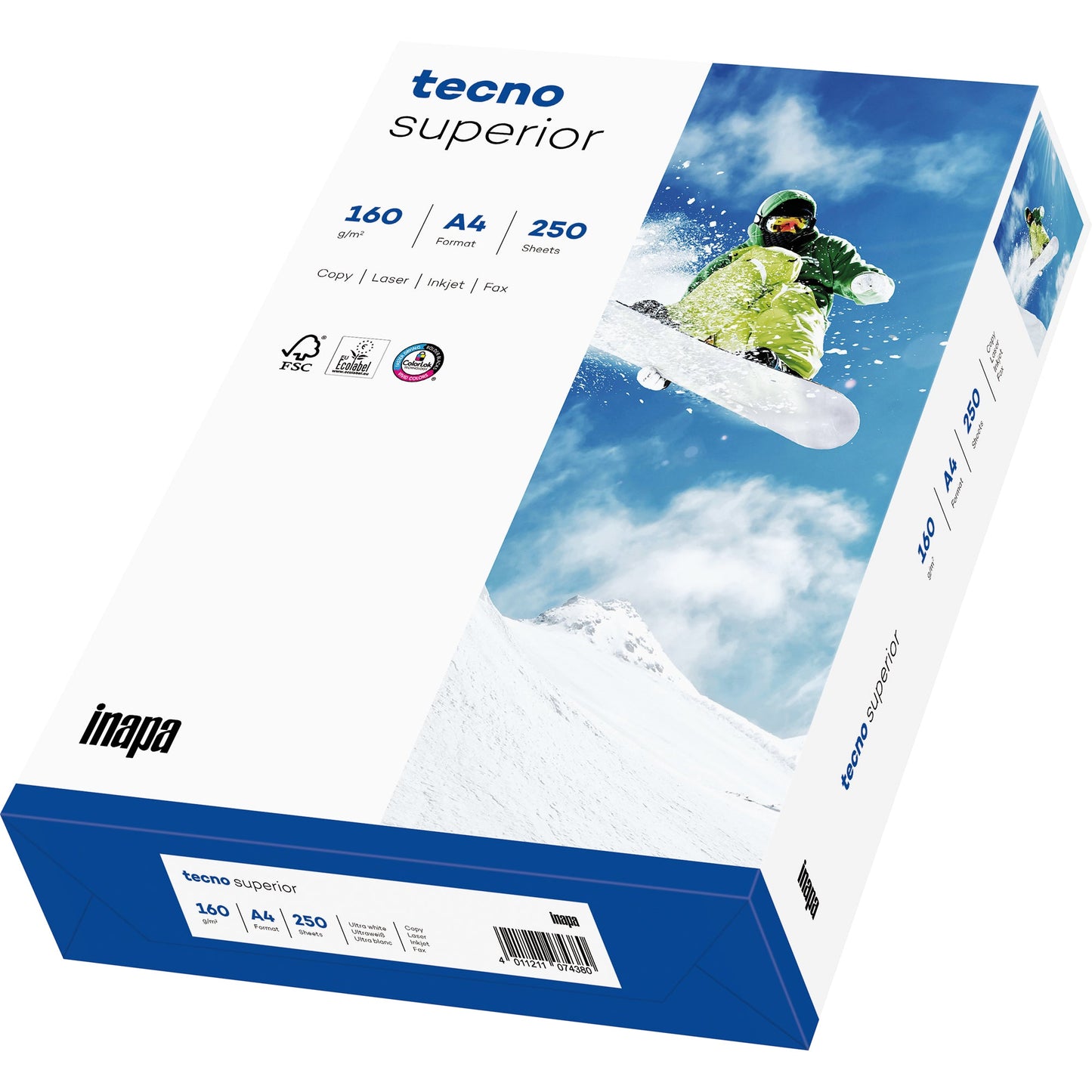 tecno Kopierpapier Superior DIN A4 160g/m² elementar chlorfrei gebleicht weiß 250 Bl./Pack.