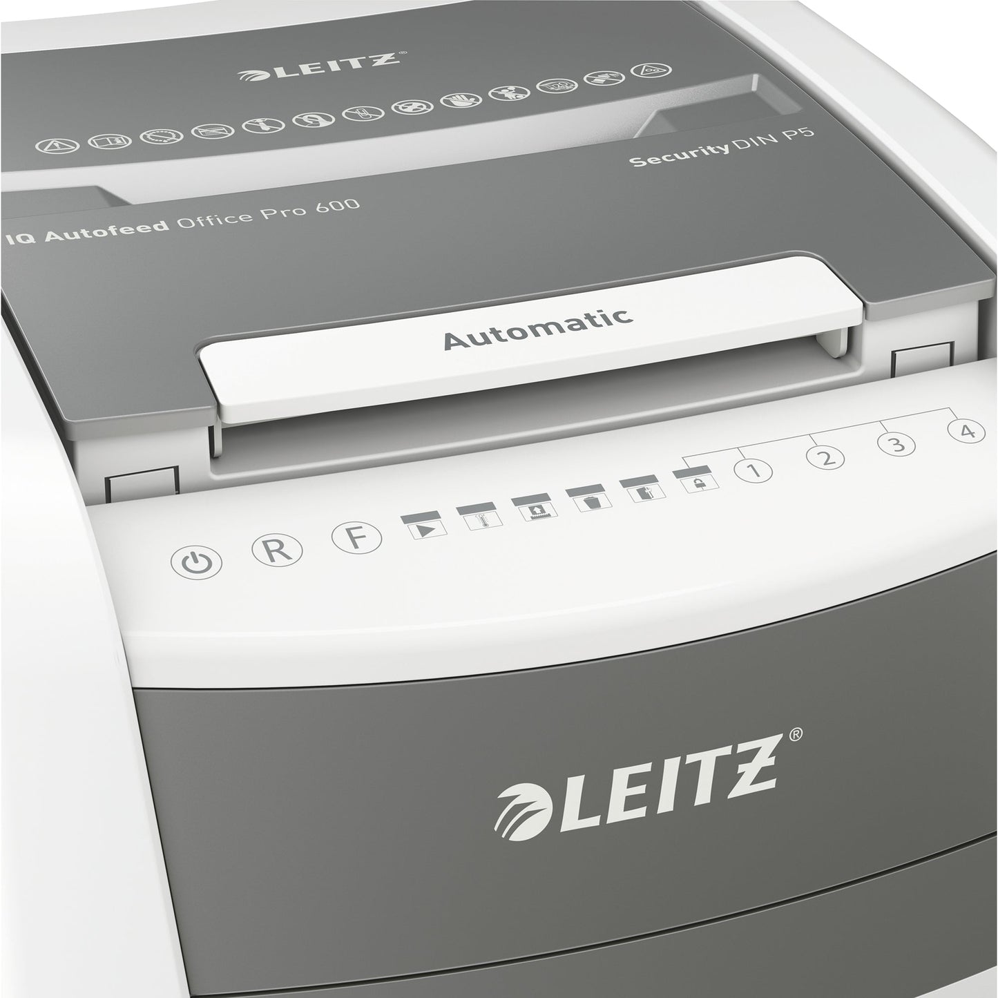 Leitz Aktenvernichter IQ Autofeed Office Pro 600 P-5 Papier, Heftklammern, Büroklammern, Kreditkarten Partikelschnitt weiß