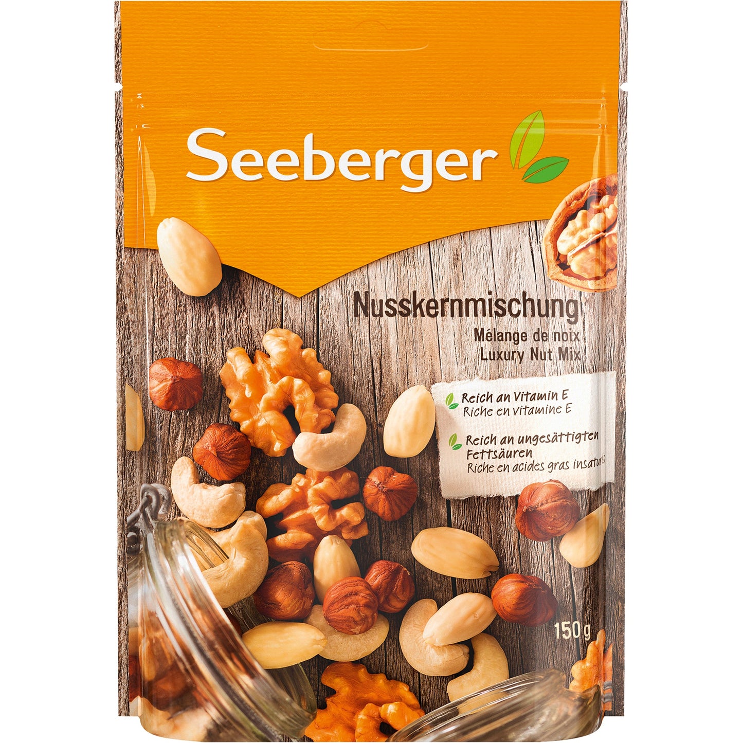 SEEBERGER Nussmischung Haselnusskerne, Mandeln blanchiert, Cashewkerne, Walnusskerne 150 g/Pack.