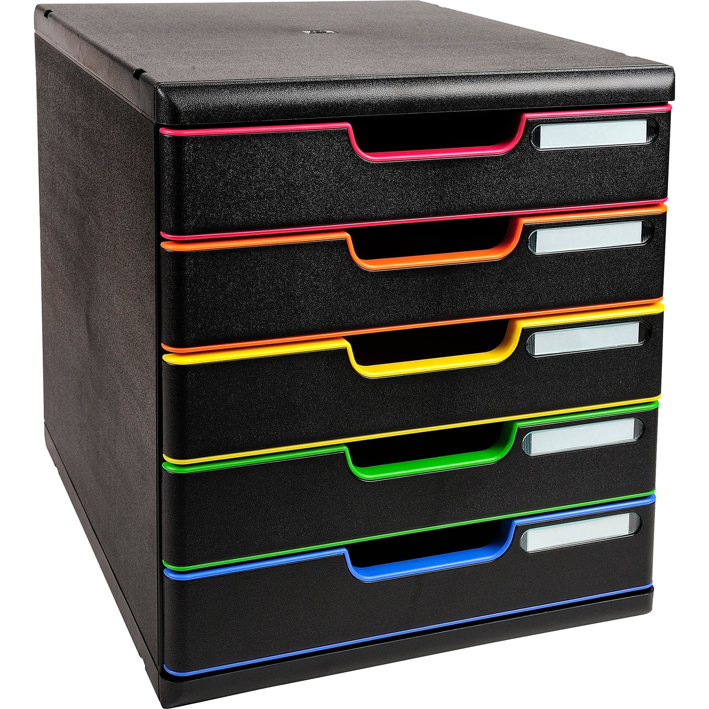 Exacompta Schubladenbox MODULO 5 Schubladen DIN A4+ Polystyrol Gehäusefarbe: schwarz Farbe der Schublade: schwarz/harlekin