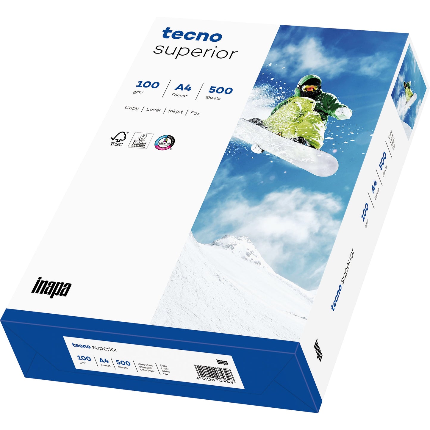 tecno Kopierpapier Superior DIN A4 100g/m² elementar chlorfrei gebleicht weiß 500 Bl./Pack.